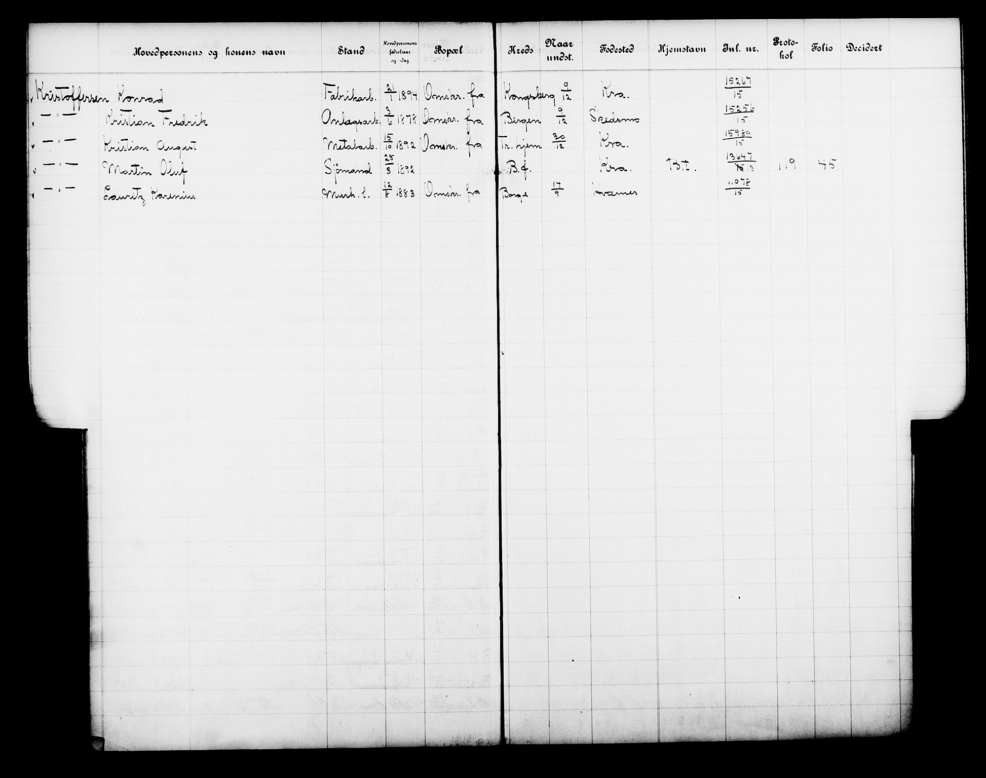 Fattigvesenet, OBA/A-20045/Fb/L0034: Hjemstavnsregister, 1915, s. 149