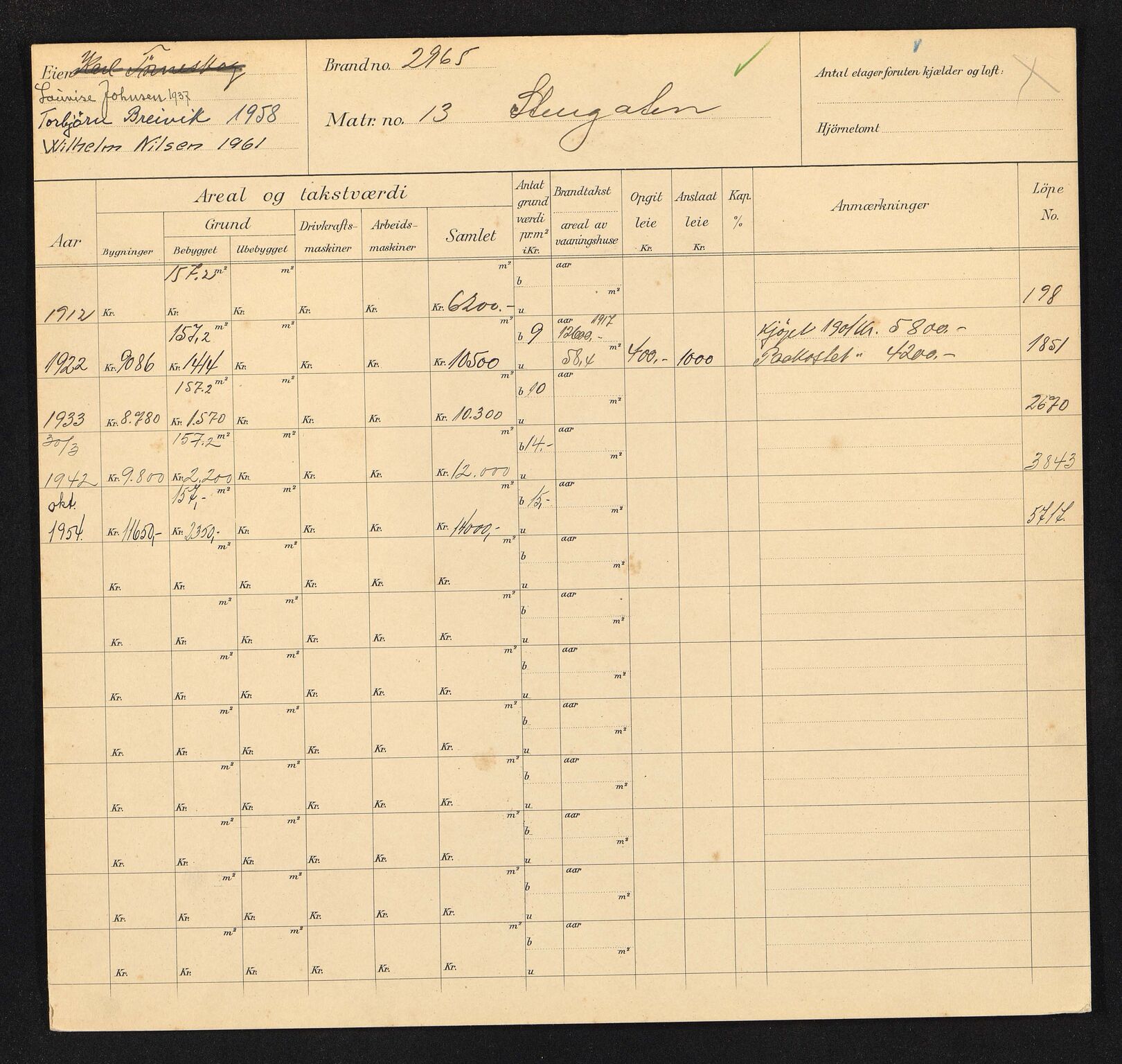 Stavanger kommune. Skattetakstvesenet, BYST/A-0440/F/Fa/Faa/L0040/0004: Skattetakstkort / Steingata 9 - 43