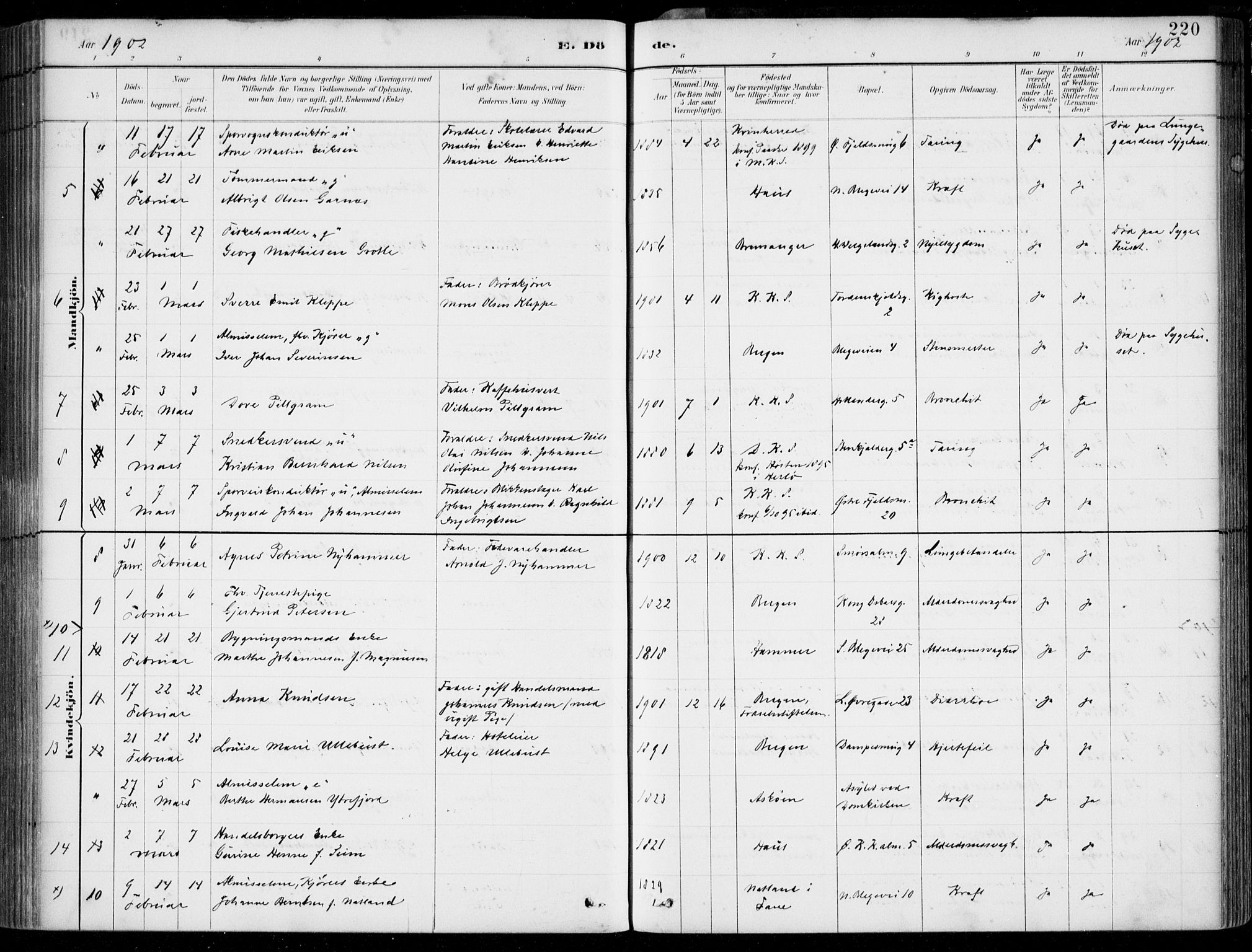 Korskirken sokneprestembete, AV/SAB-A-76101/H/Hab: Klokkerbok nr. E 4, 1884-1910, s. 220