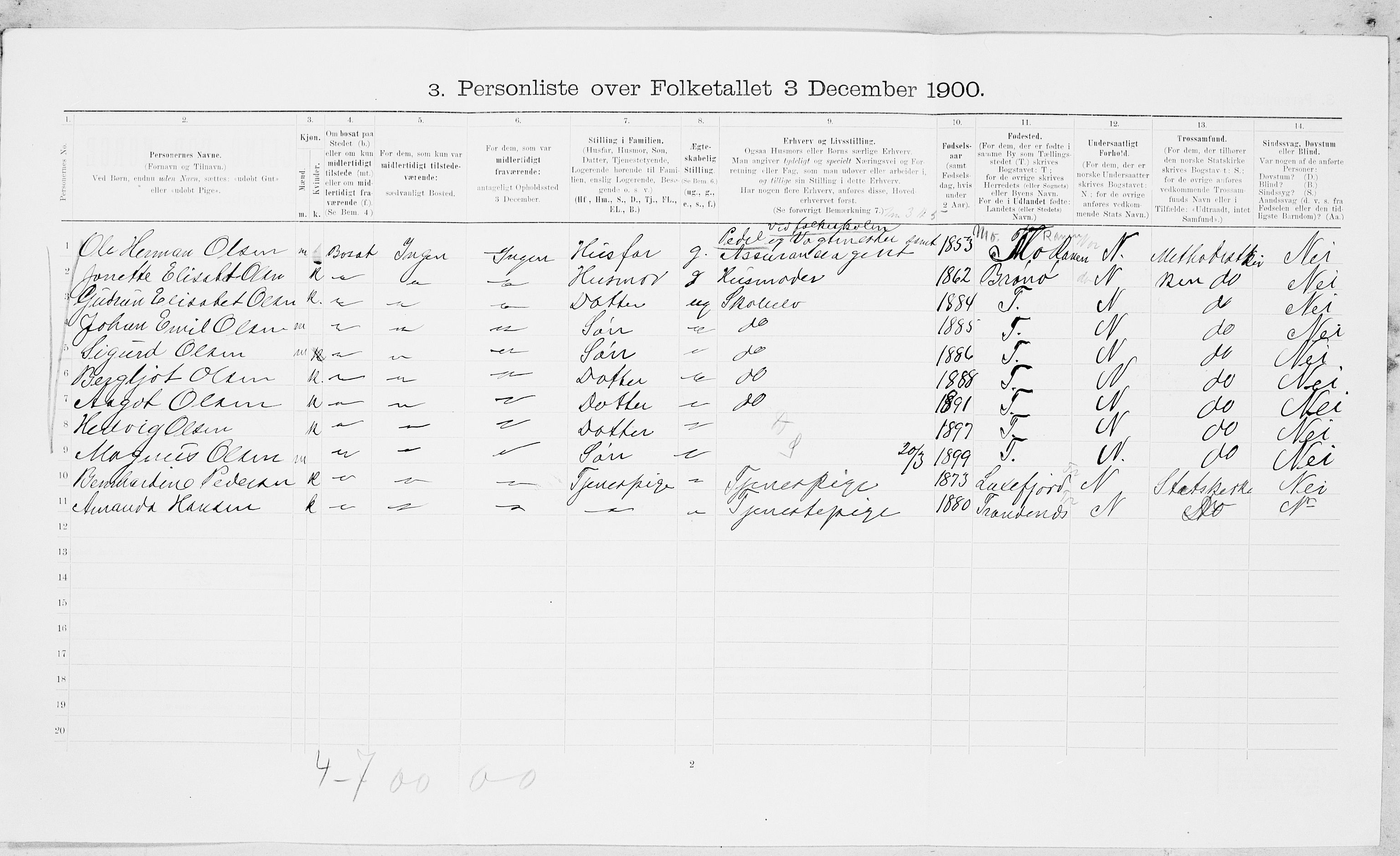 SAT, Folketelling 1900 for 1804 Bodø kjøpstad, 1900, s. 1193