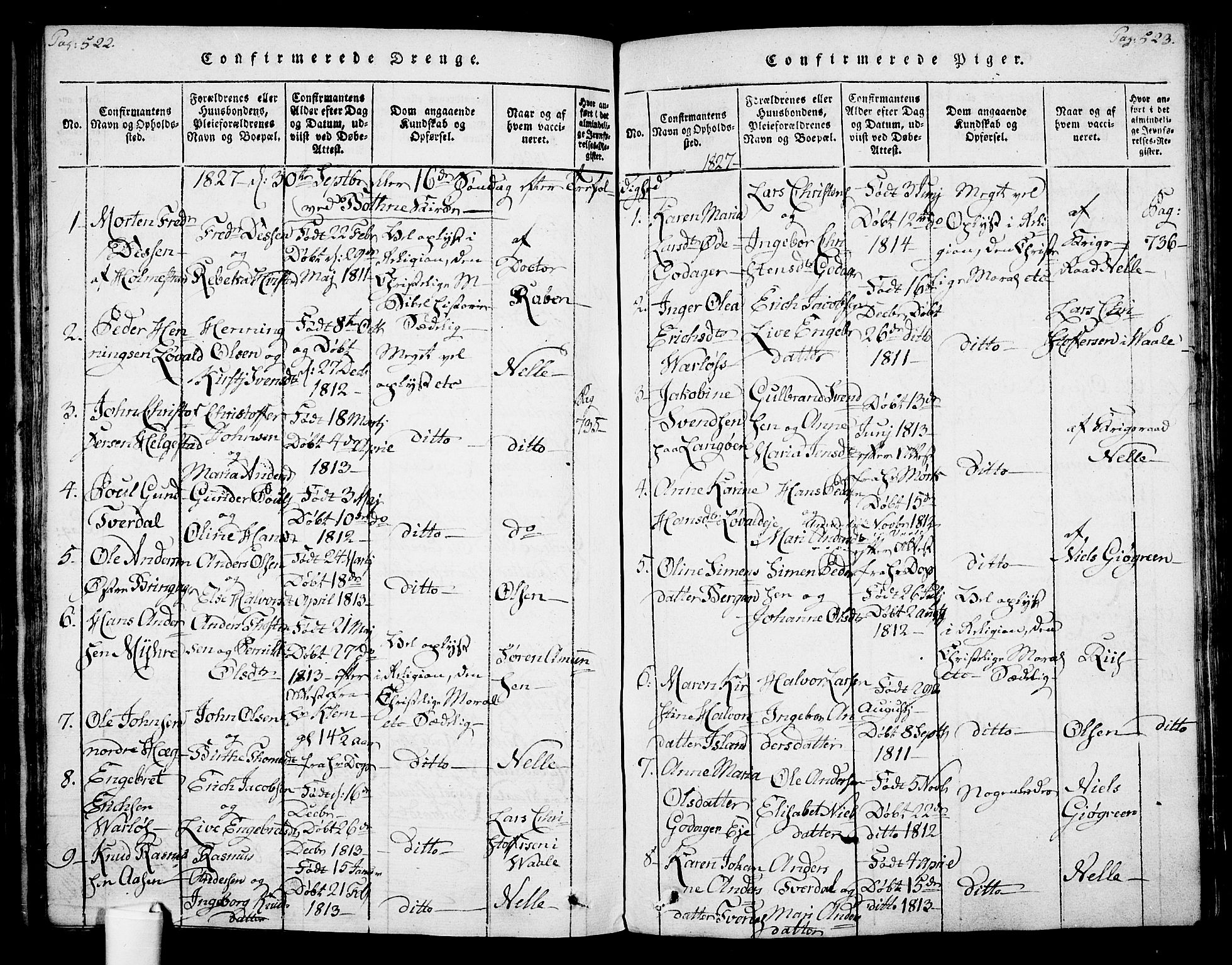 Botne kirkebøker, AV/SAKO-A-340/F/Fa/L0005: Ministerialbok nr. I 5, 1814-1836, s. 522-523