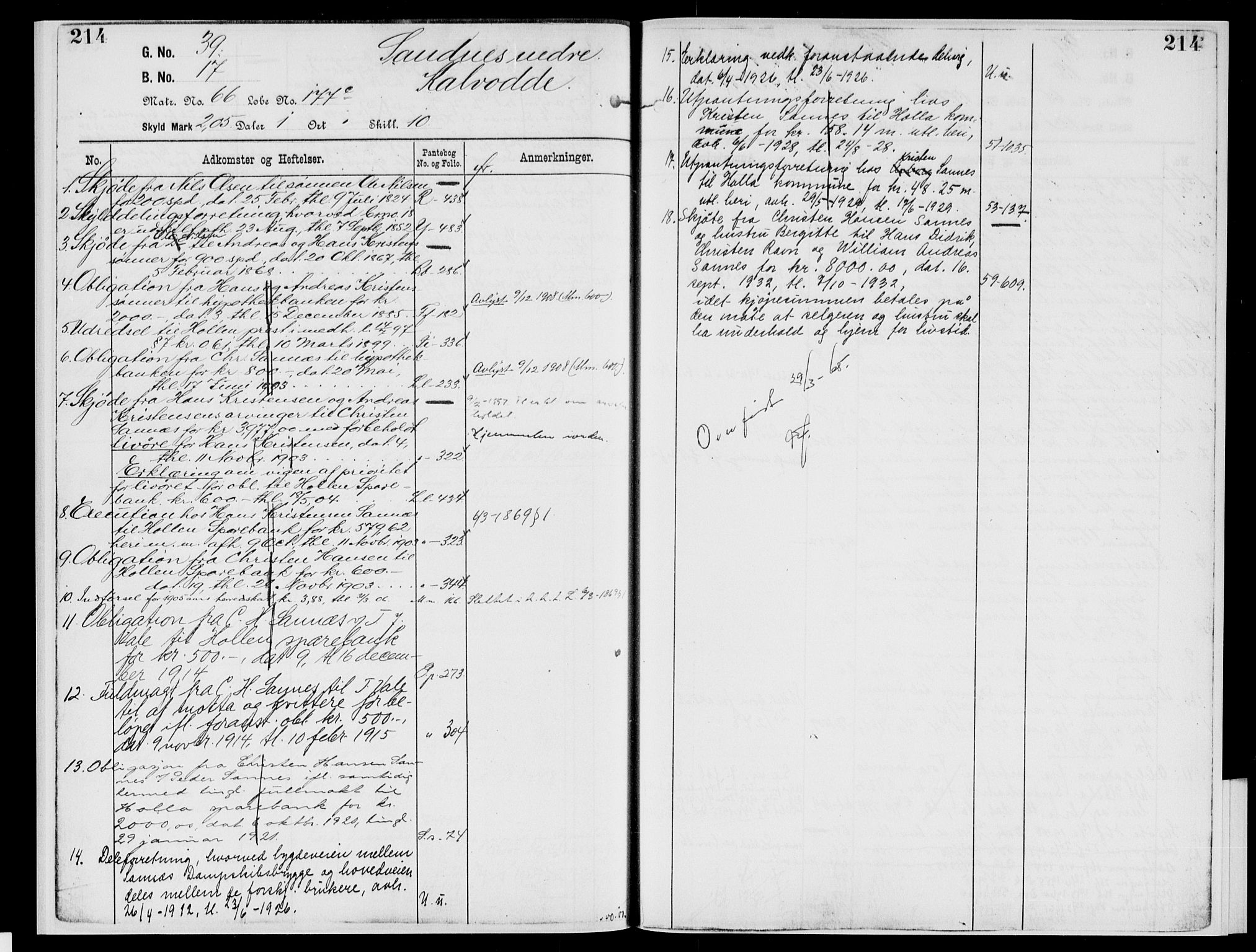 Nedre Telemark sorenskriveri, AV/SAKO-A-135/G/Gb/Gbg/L0002: Panteregister nr. VII 2, s. 214