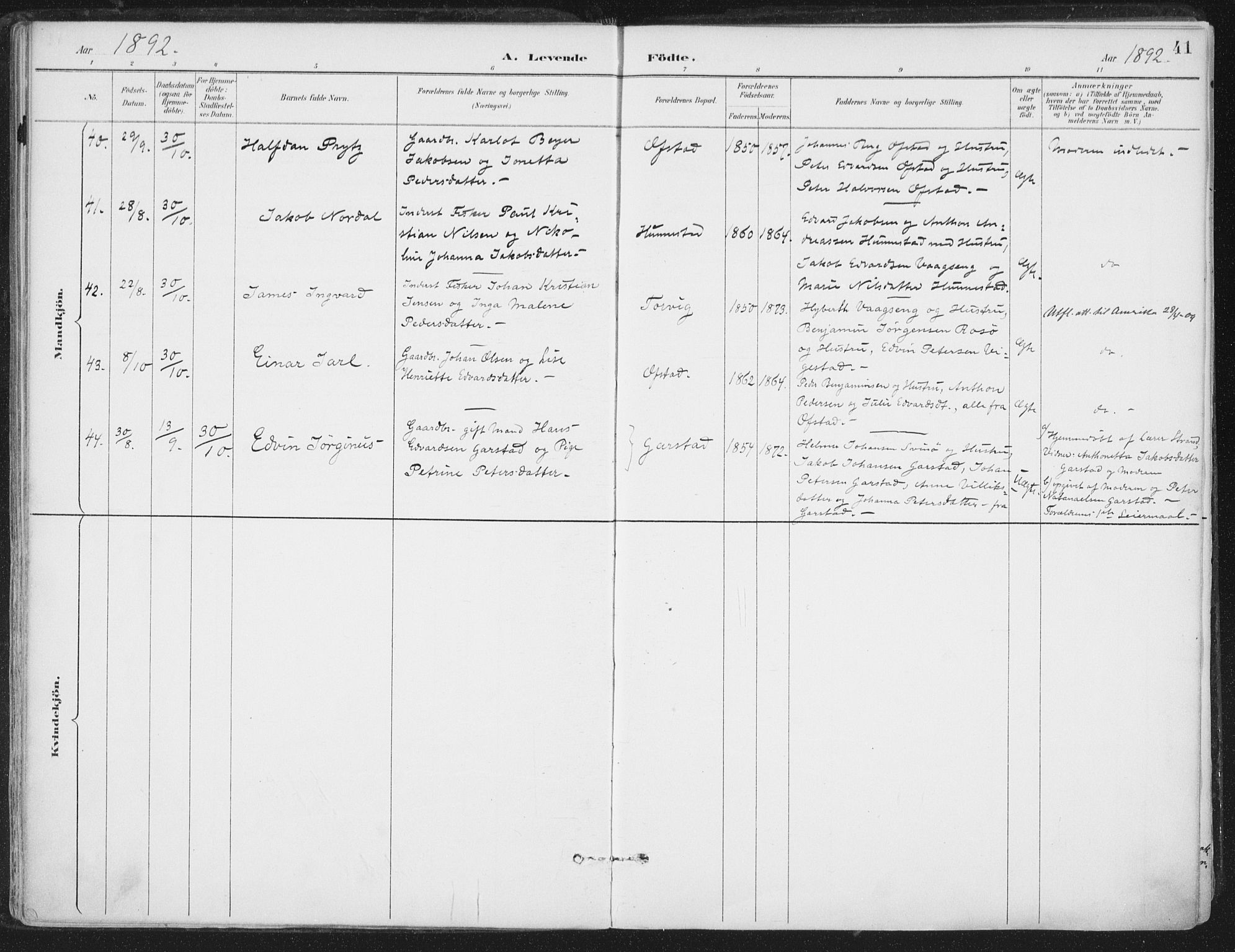 Ministerialprotokoller, klokkerbøker og fødselsregistre - Nord-Trøndelag, SAT/A-1458/786/L0687: Ministerialbok nr. 786A03, 1888-1898, s. 41