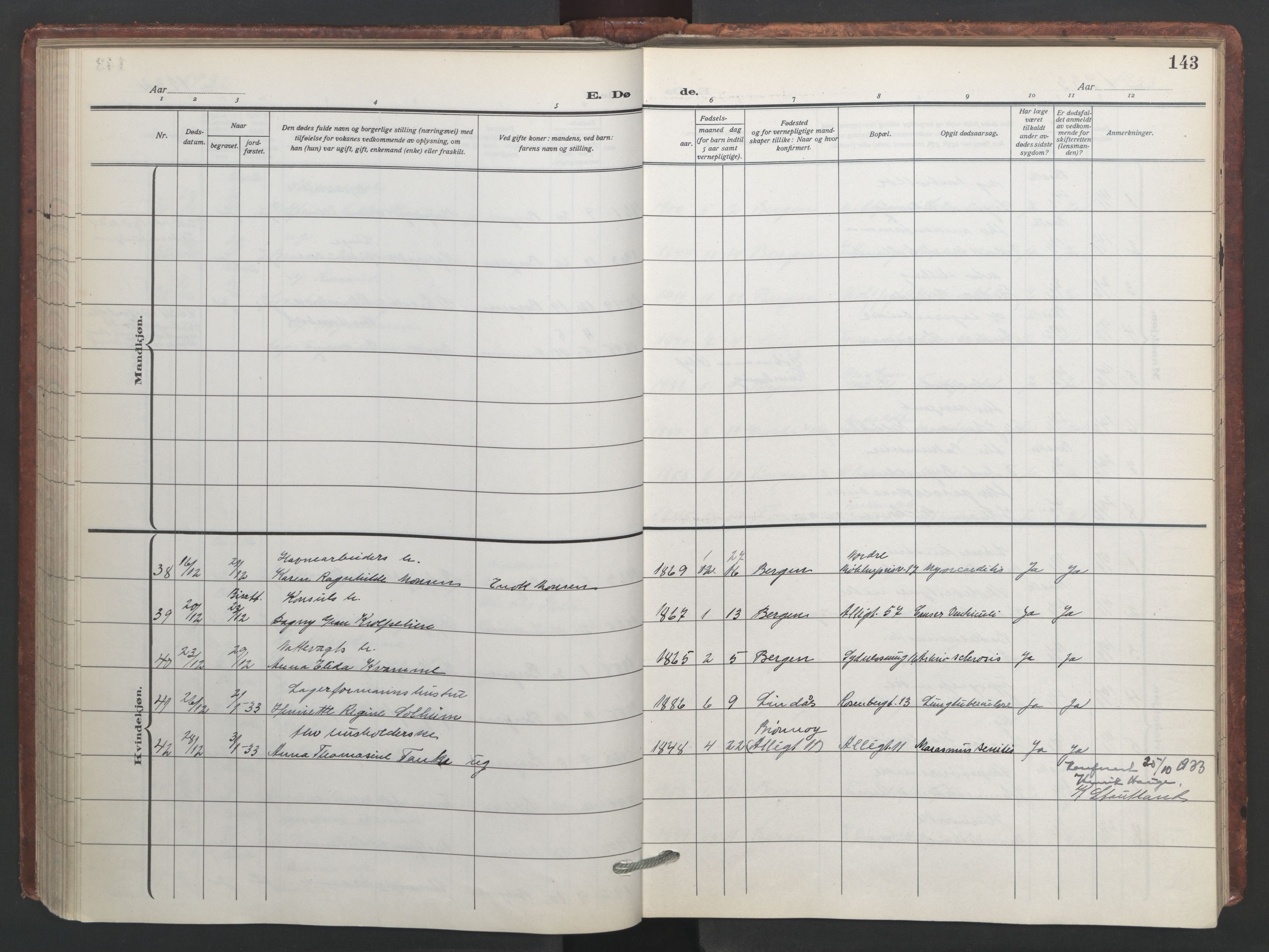 Johanneskirken sokneprestembete, AV/SAB-A-76001/H/Hab: Klokkerbok nr. D 2, 1916-1950, s. 142b-143a