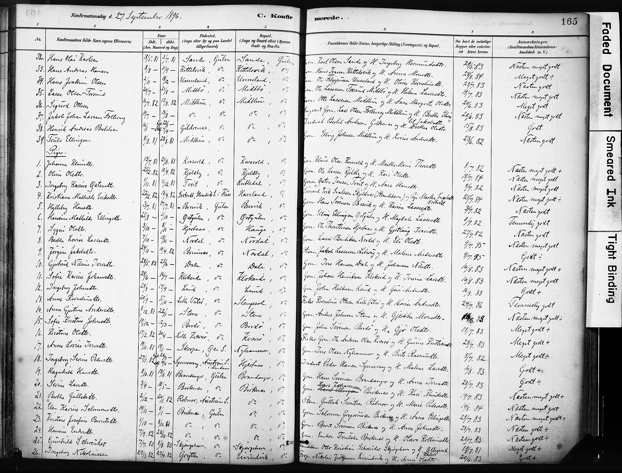 Gulen sokneprestembete, AV/SAB-A-80201/H/Haa/Haab/L0001: Ministerialbok nr. B 1, 1881-1905, s. 165