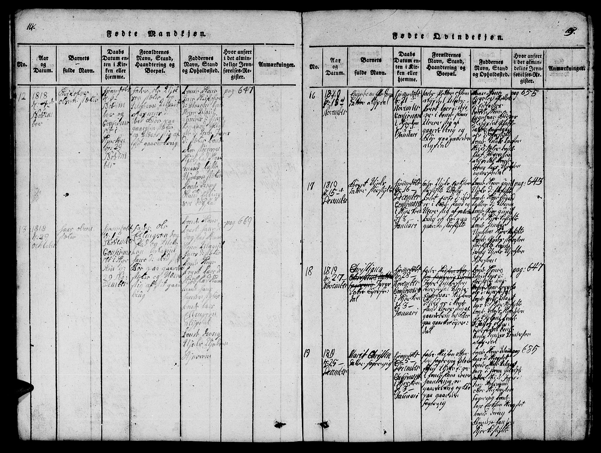 Ministerialprotokoller, klokkerbøker og fødselsregistre - Møre og Romsdal, AV/SAT-A-1454/541/L0546: Klokkerbok nr. 541C01, 1818-1856, s. 14-15