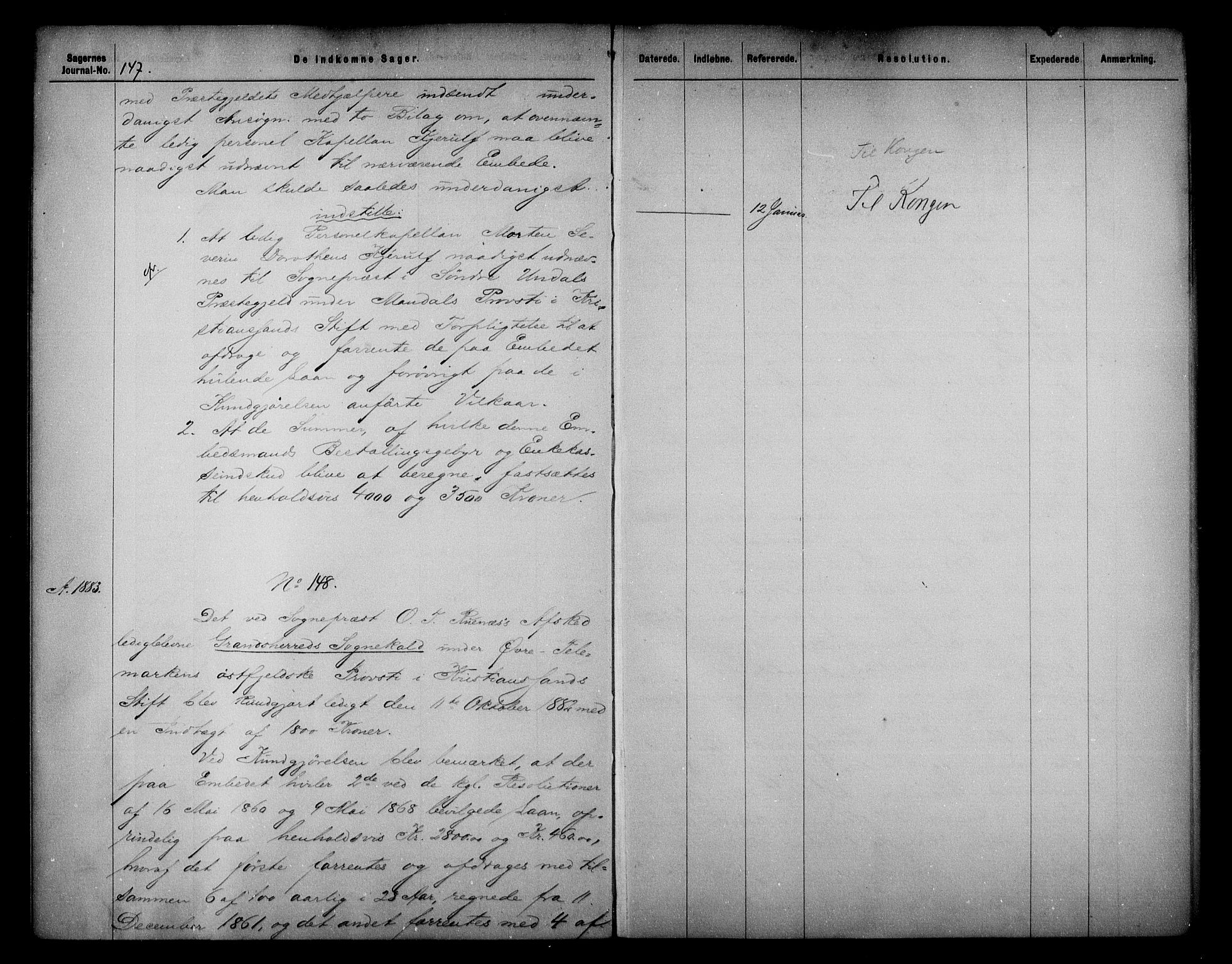 Kirke- og undervisningsdepartementet, Kontoret  for kirke og geistlighet A, AV/RA-S-1007/A/Aa/L0220: Referatprotokoll bd. 2. Ref.nr. 144-218, 1883