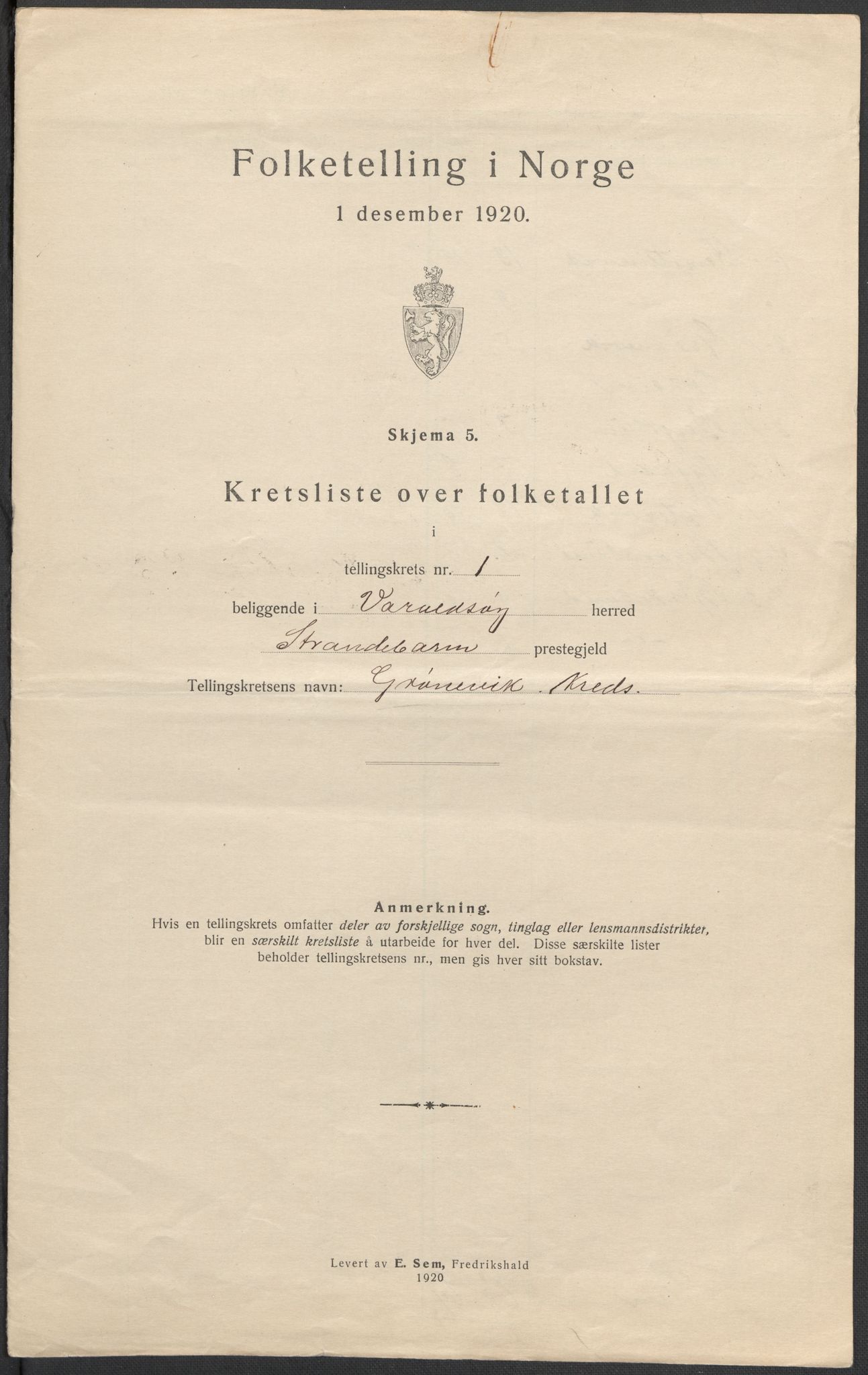 SAB, Folketelling 1920 for 1225 Varaldsøy herred, 1920, s. 5