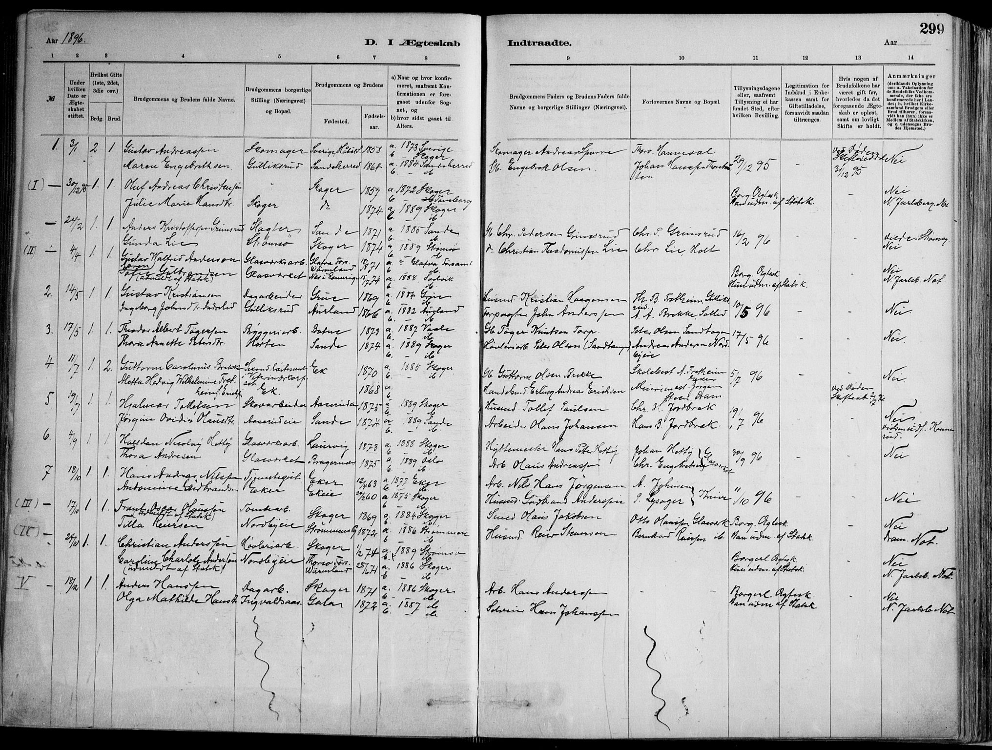 Skoger kirkebøker, AV/SAKO-A-59/F/Fa/L0006: Ministerialbok nr. I 6, 1885-1910, s. 299