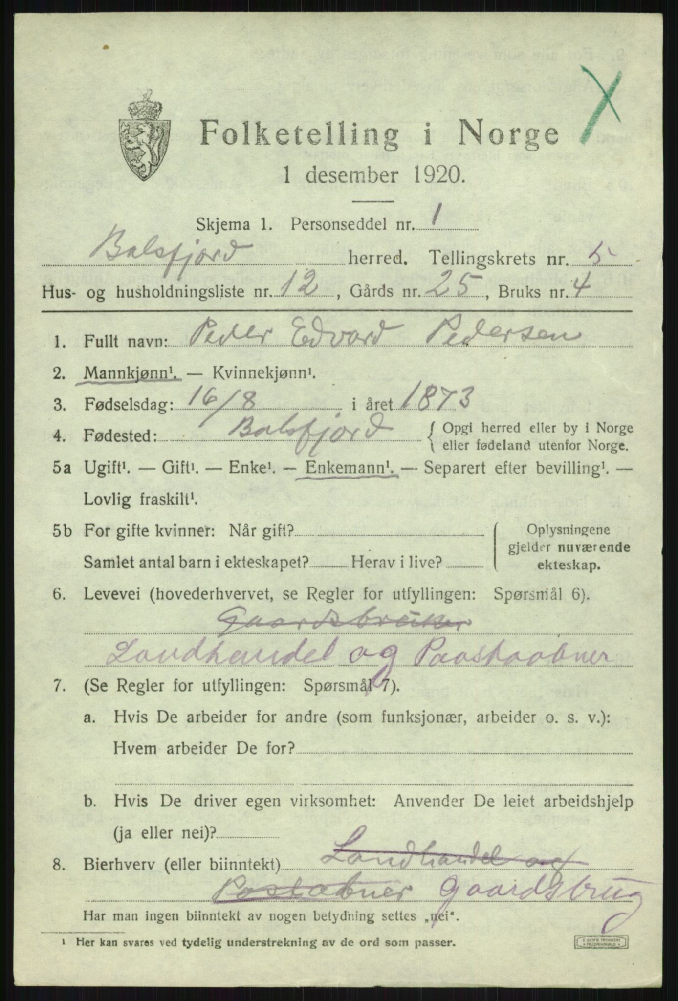 SATØ, Folketelling 1920 for 1933 Balsfjord herred, 1920, s. 3250