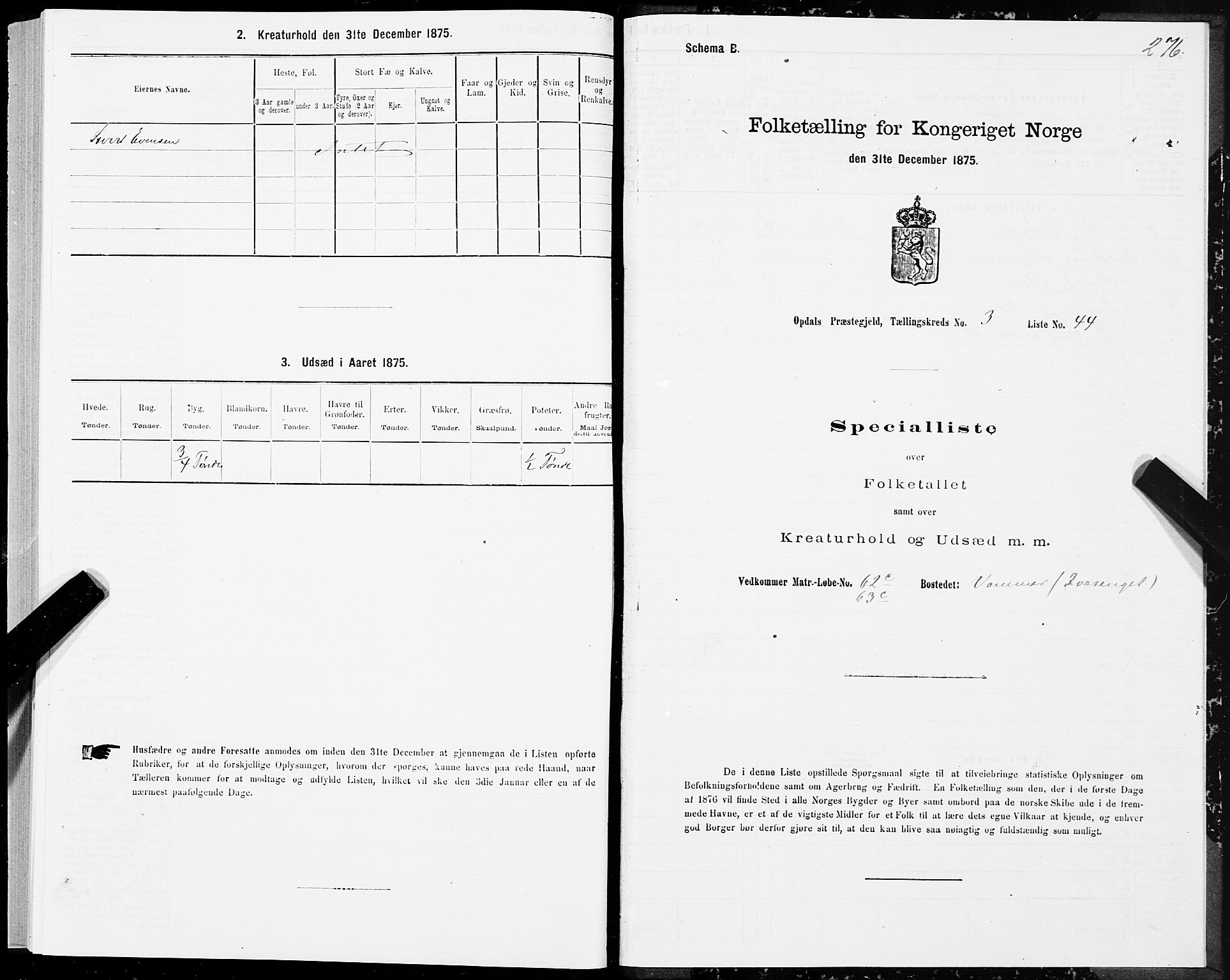 SAT, Folketelling 1875 for 1634P Oppdal prestegjeld, 1875, s. 2276