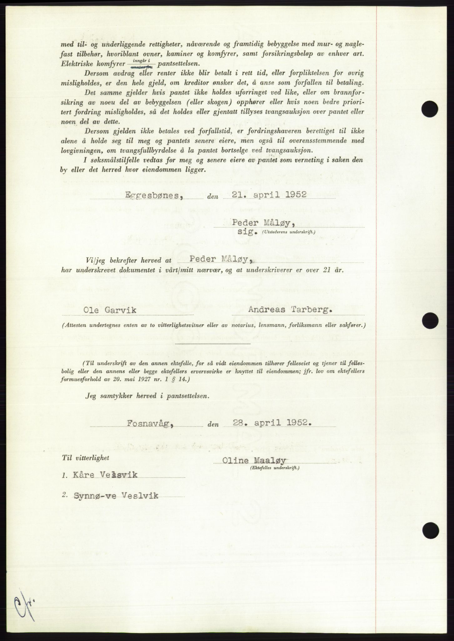 Søre Sunnmøre sorenskriveri, AV/SAT-A-4122/1/2/2C/L0121: Pantebok nr. 9B, 1951-1952, Dagboknr: 893/1952