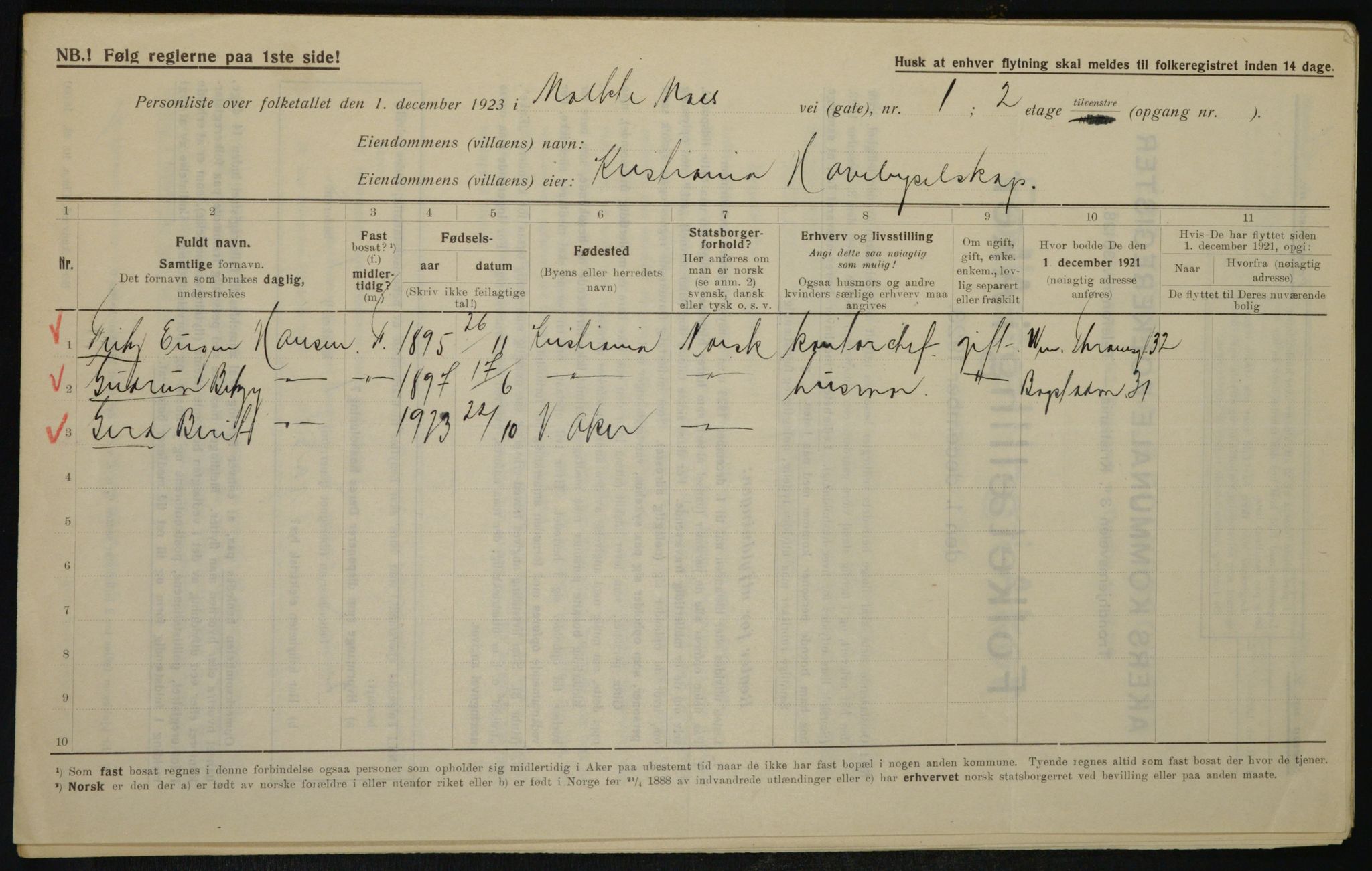 , Kommunal folketelling 1.12.1923 for Aker, 1923, s. 21365