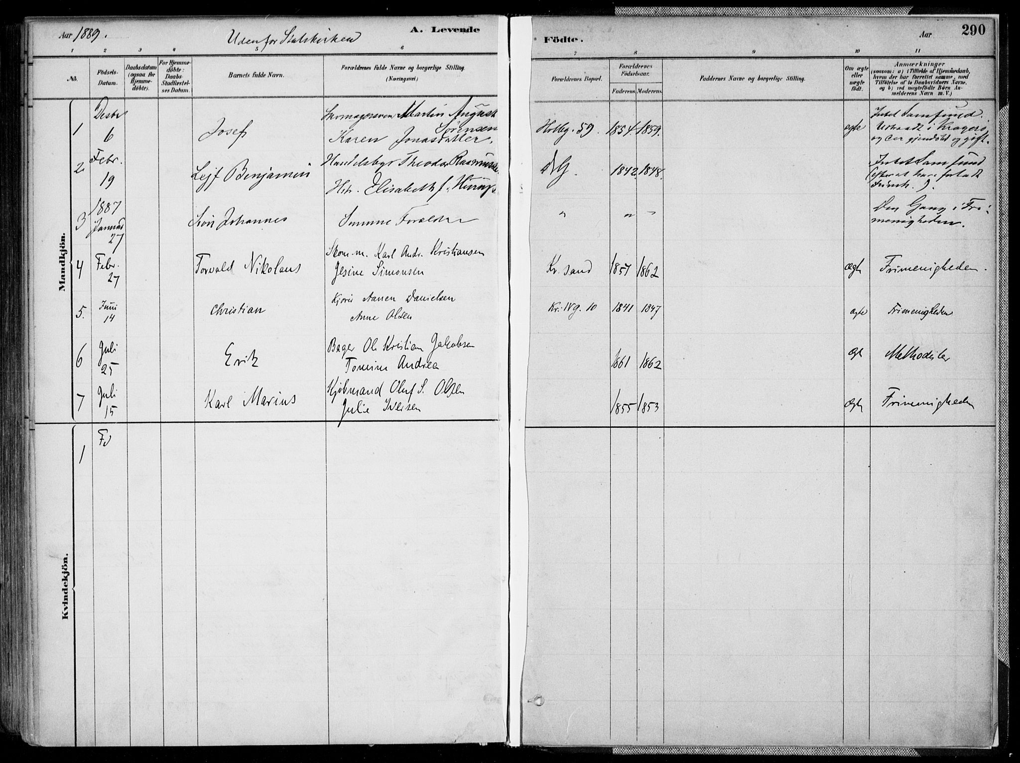 Kristiansand domprosti, AV/SAK-1112-0006/F/Fa/L0016: Ministerialbok nr. A 16A, 1880-1890, s. 290