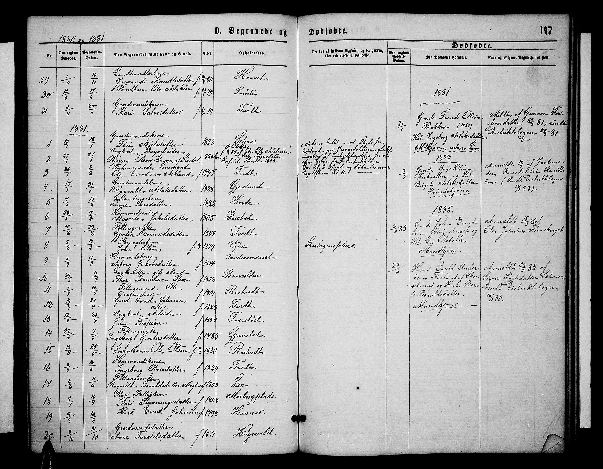 Åmli sokneprestkontor, AV/SAK-1111-0050/F/Fb/Fbc/L0003: Klokkerbok nr. B 3, 1868-1888, s. 147