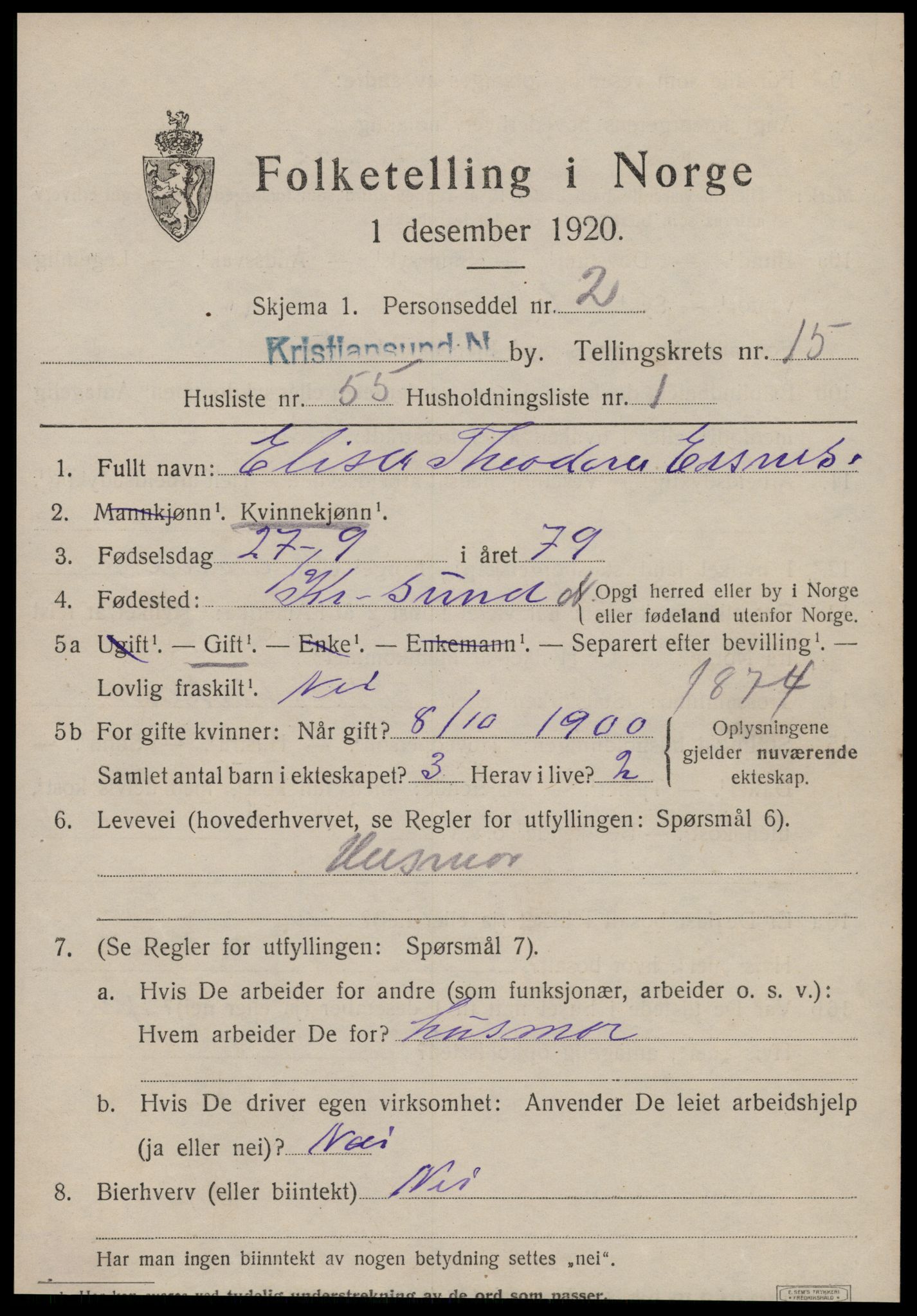 SAT, Folketelling 1920 for 1503 Kristiansund kjøpstad, 1920, s. 32033
