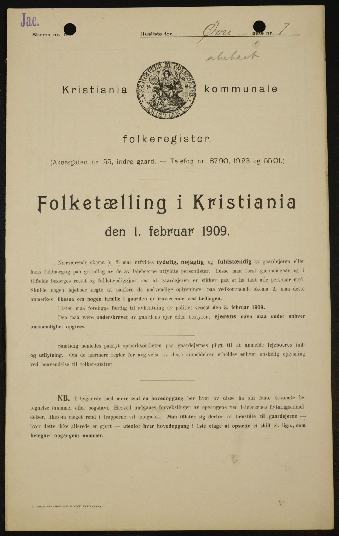OBA, Kommunal folketelling 1.2.1909 for Kristiania kjøpstad, 1909, s. 117821