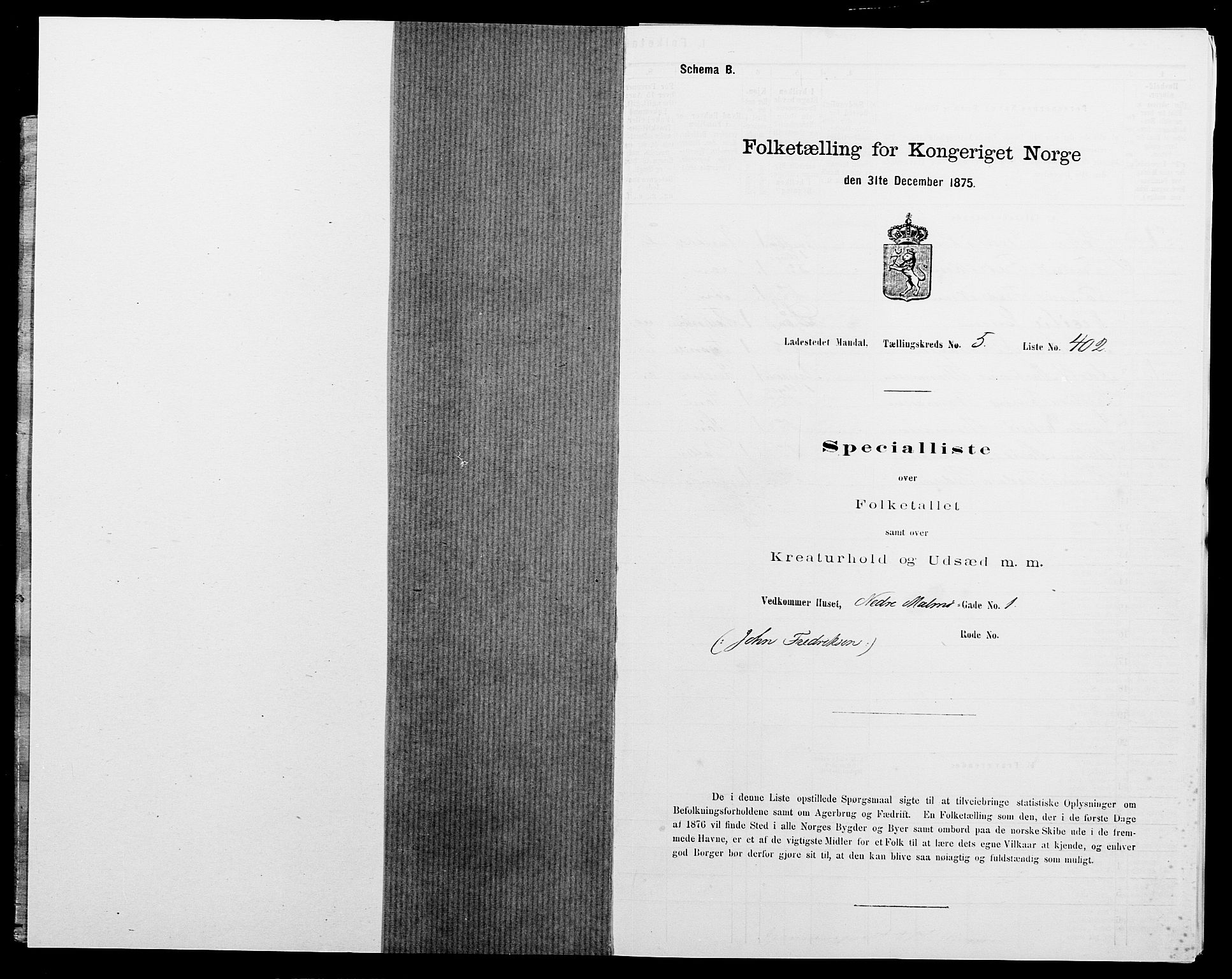 SAK, Folketelling 1875 for 1002B Mandal prestegjeld, Mandal ladested, 1875, s. 844