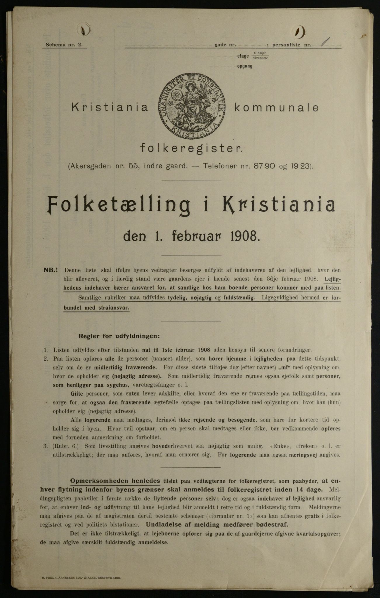 OBA, Kommunal folketelling 1.2.1908 for Kristiania kjøpstad, 1908, s. 100096