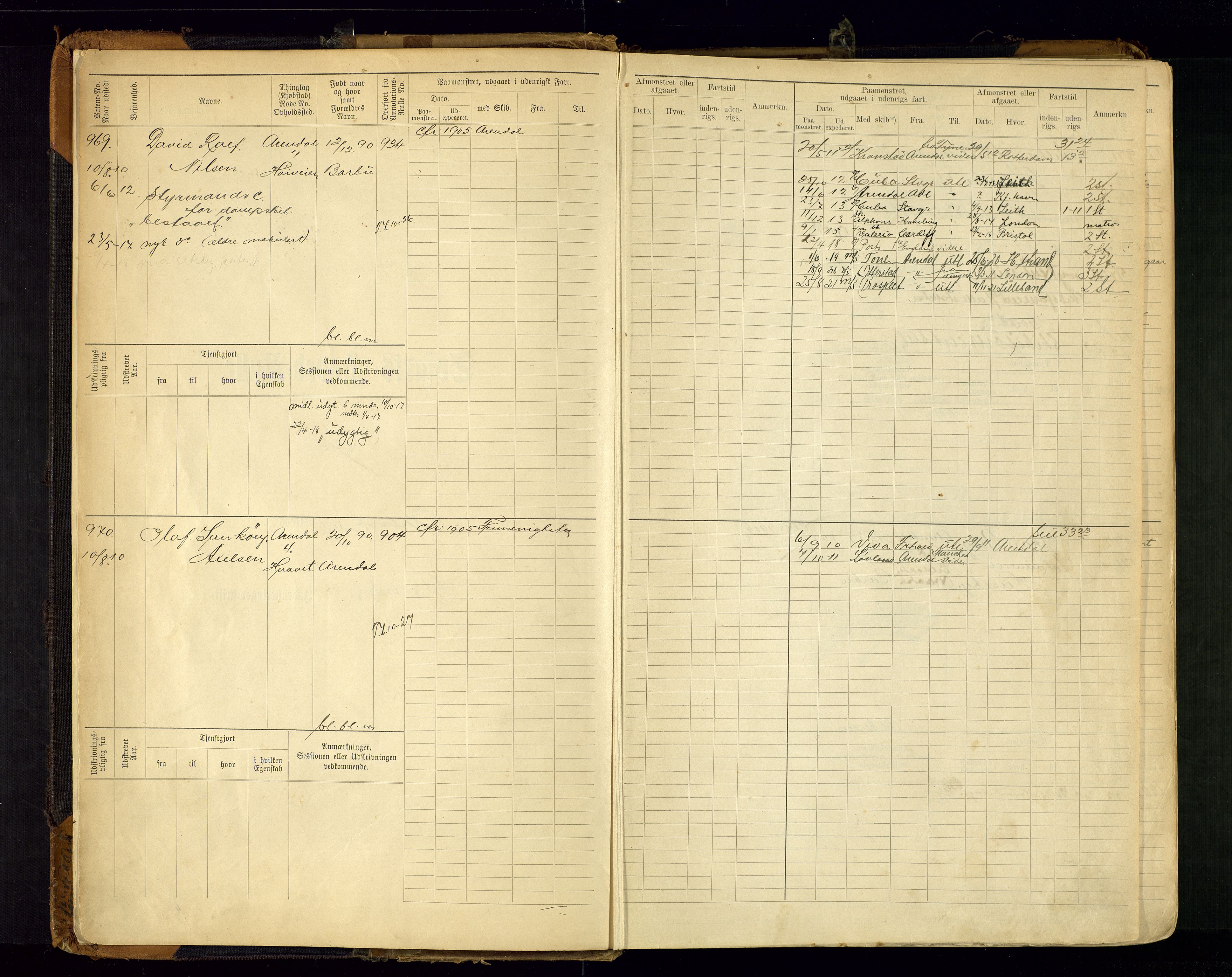 Arendal mønstringskrets, SAK/2031-0012/F/Fb/L0021: Hovedrulle A nr 969-1465, S-19, 1910-1914, s. 4