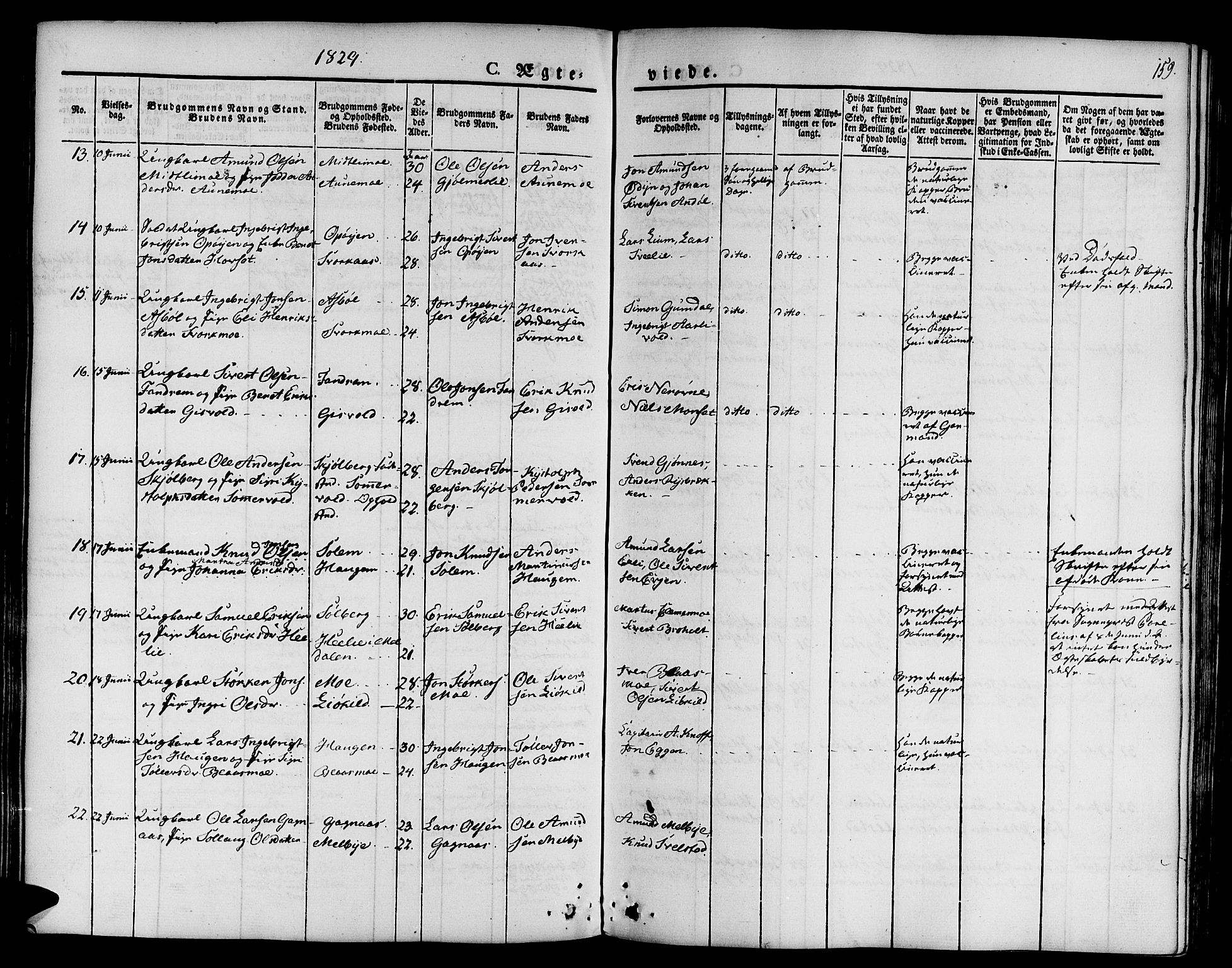 Ministerialprotokoller, klokkerbøker og fødselsregistre - Sør-Trøndelag, AV/SAT-A-1456/668/L0804: Ministerialbok nr. 668A04, 1826-1839, s. 159