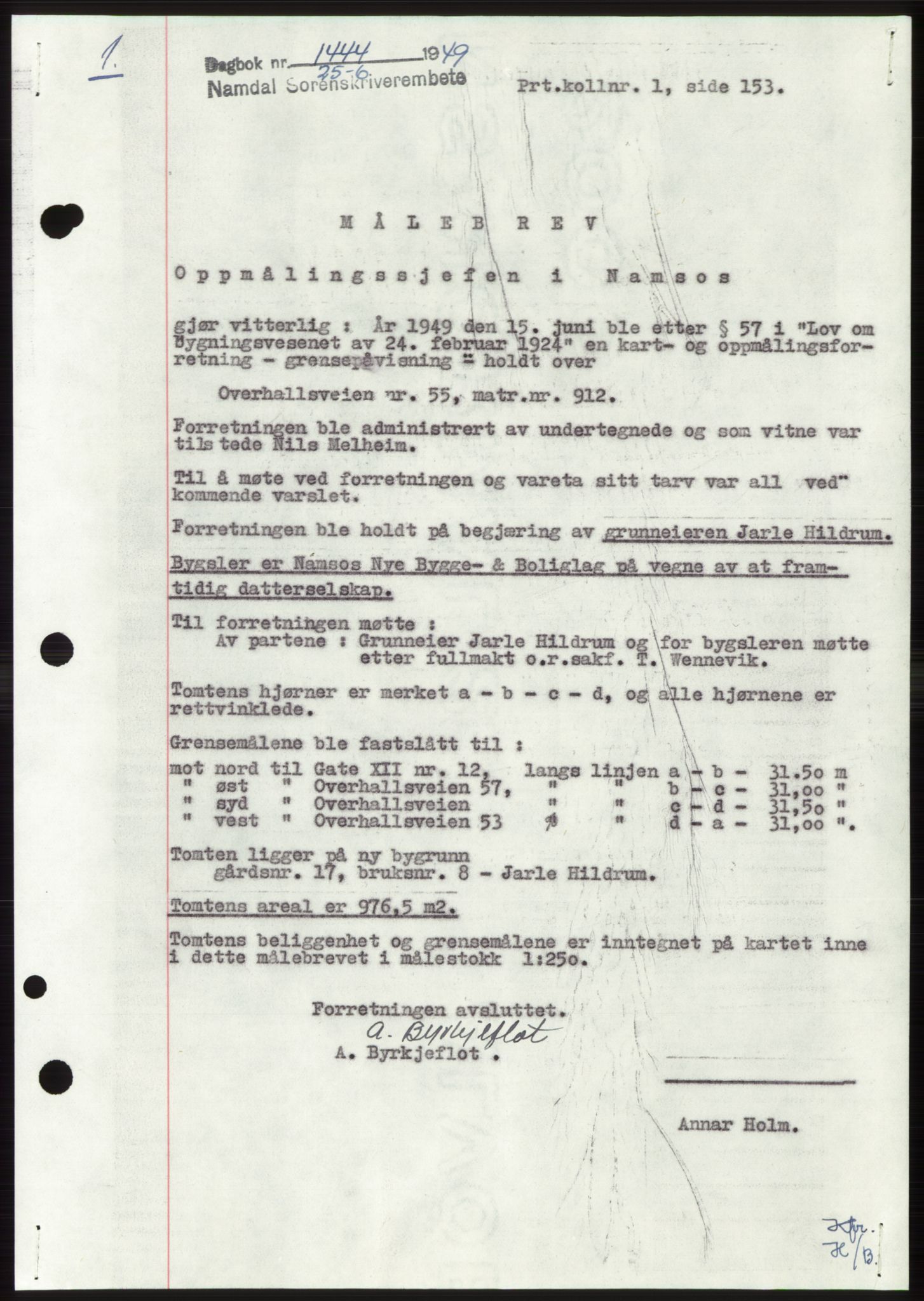 Namdal sorenskriveri, SAT/A-4133/1/2/2C: Pantebok nr. -, 1949-1949, Dagboknr: 1444/1949
