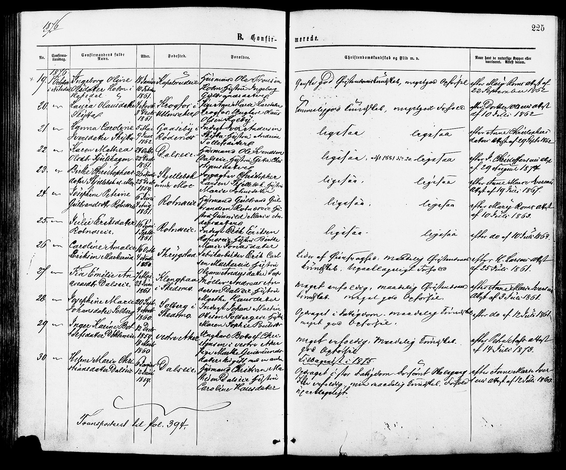 Nittedal prestekontor Kirkebøker, AV/SAO-A-10365a/F/Fa/L0006: Ministerialbok nr. I 6, 1863-1878, s. 225
