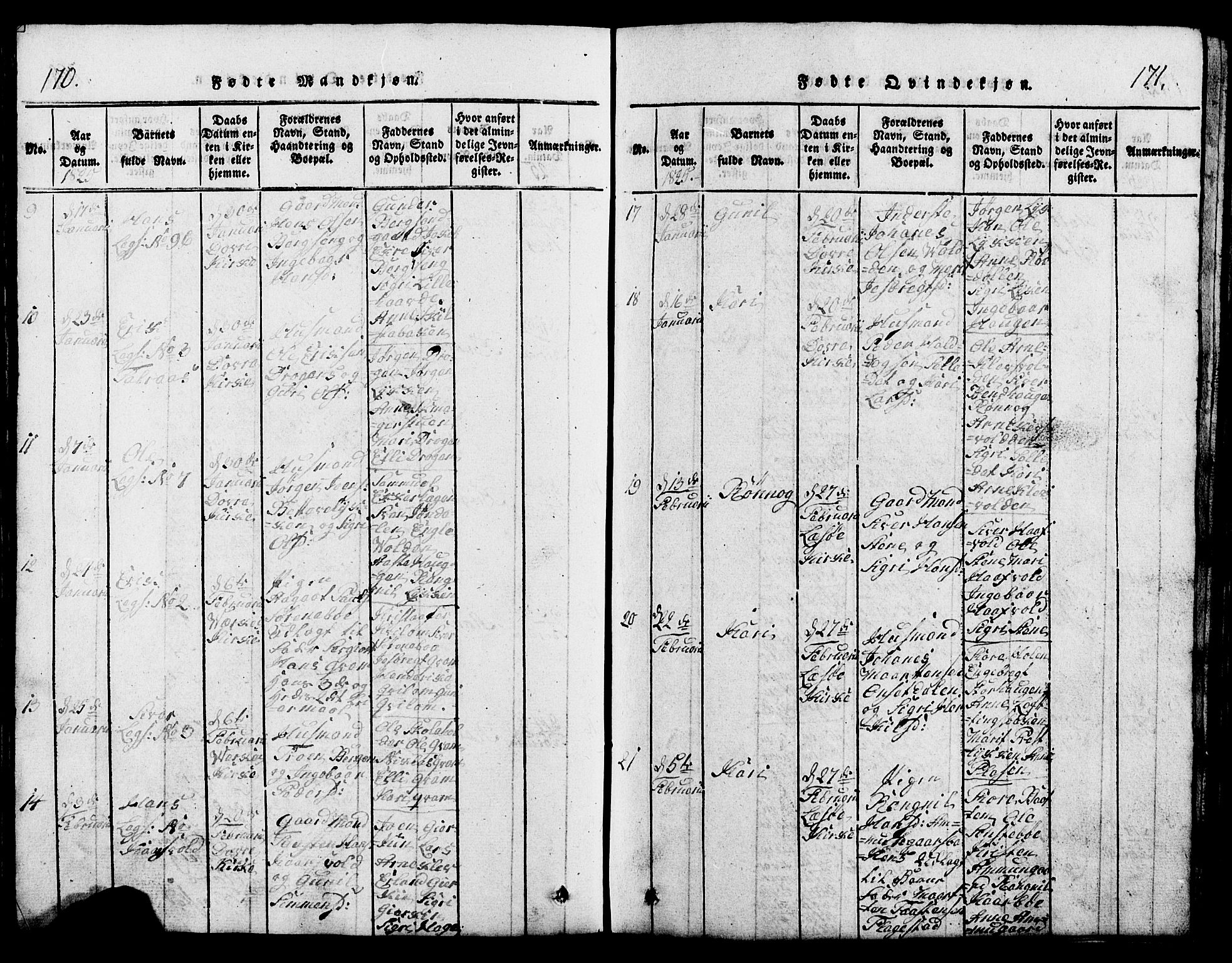 Lesja prestekontor, AV/SAH-PREST-068/H/Ha/Hab/L0001: Klokkerbok nr. 1, 1820-1831, s. 170-171