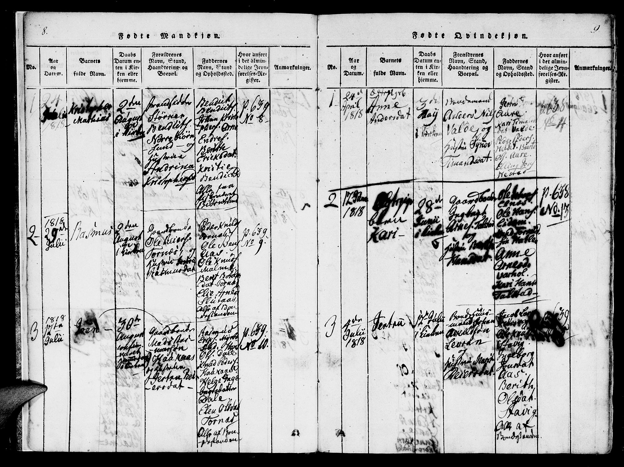 Ministerialprotokoller, klokkerbøker og fødselsregistre - Møre og Romsdal, AV/SAT-A-1454/565/L0747: Ministerialbok nr. 565A01, 1817-1844, s. 8-9