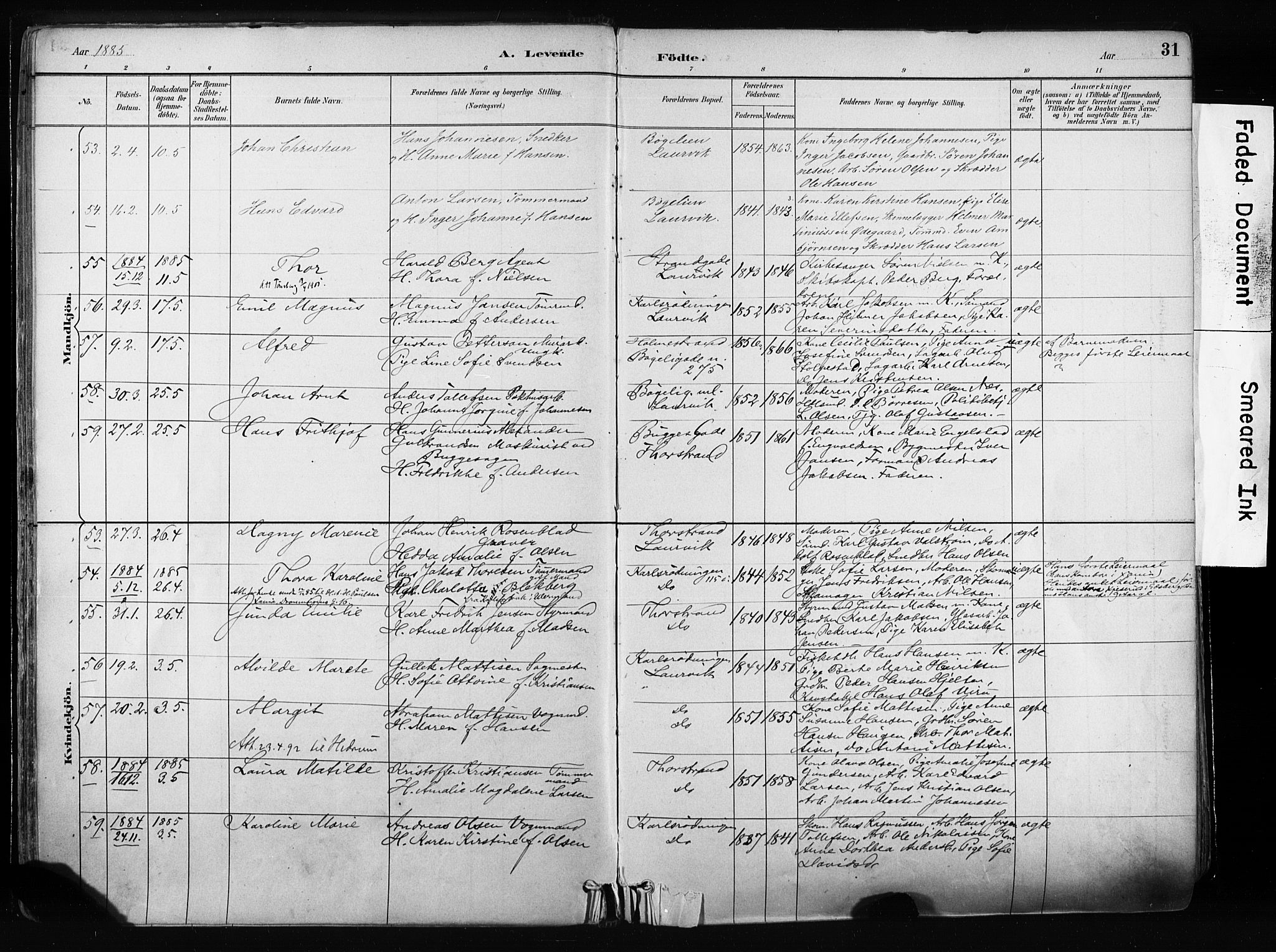 Larvik kirkebøker, AV/SAKO-A-352/F/Fa/L0009: Ministerialbok nr. I 9, 1884-1904, s. 31