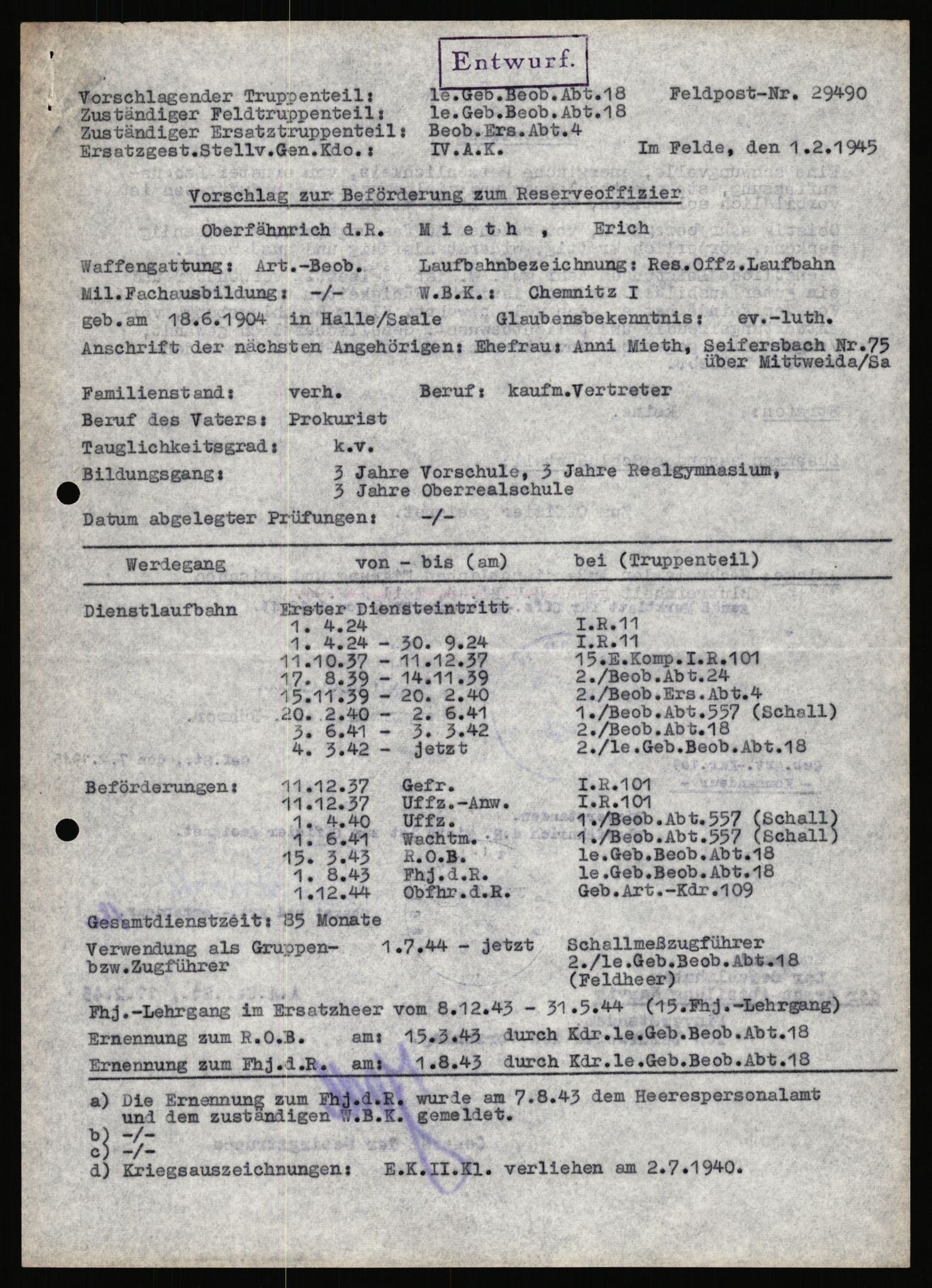 Forsvarets Overkommando. 2 kontor. Arkiv 11.4. Spredte tyske arkivsaker, AV/RA-RAFA-7031/D/Dar/Dara/L0018: Personalbøker, 1940-1945, s. 1167
