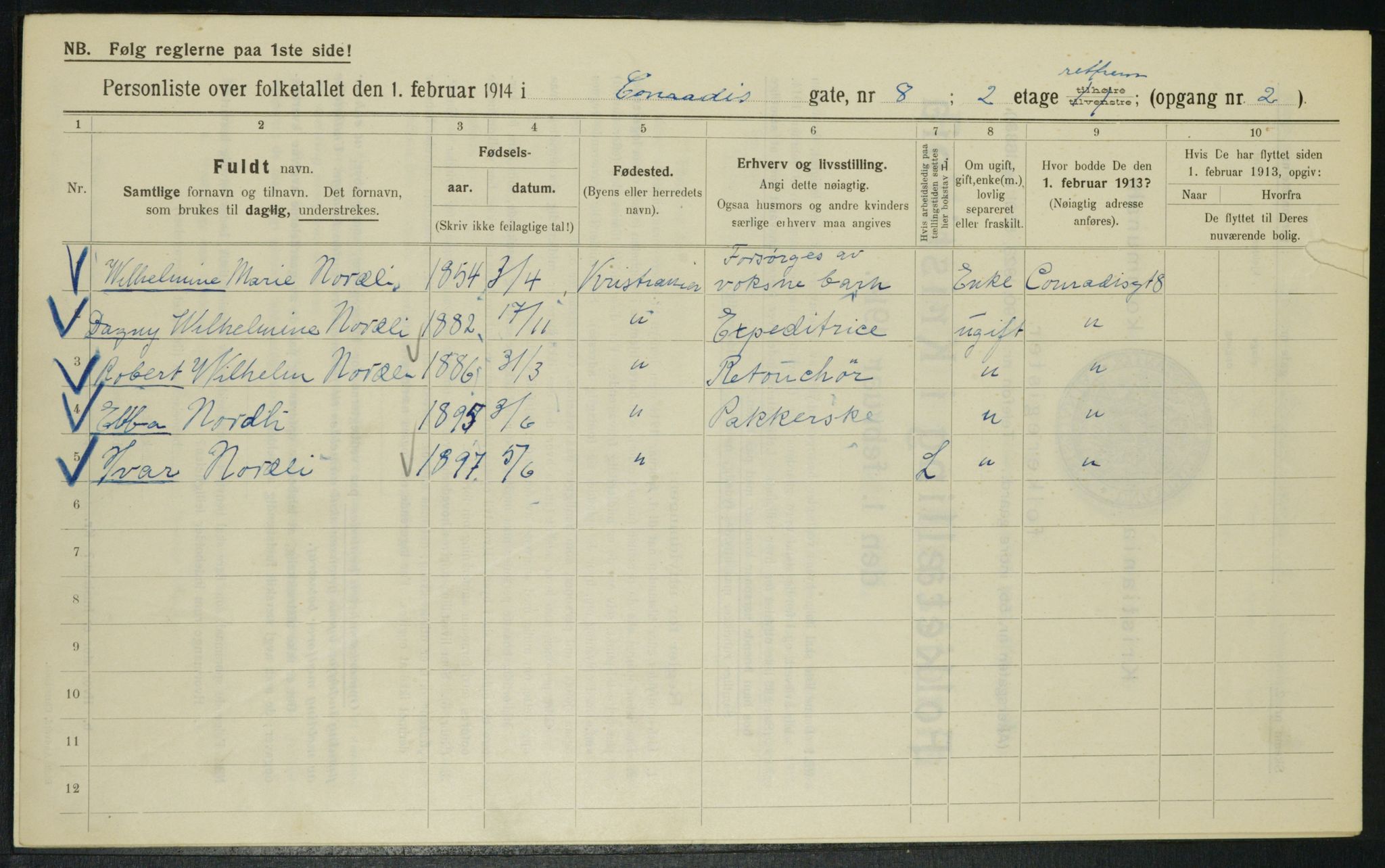 OBA, Kommunal folketelling 1.2.1914 for Kristiania, 1914, s. 13748