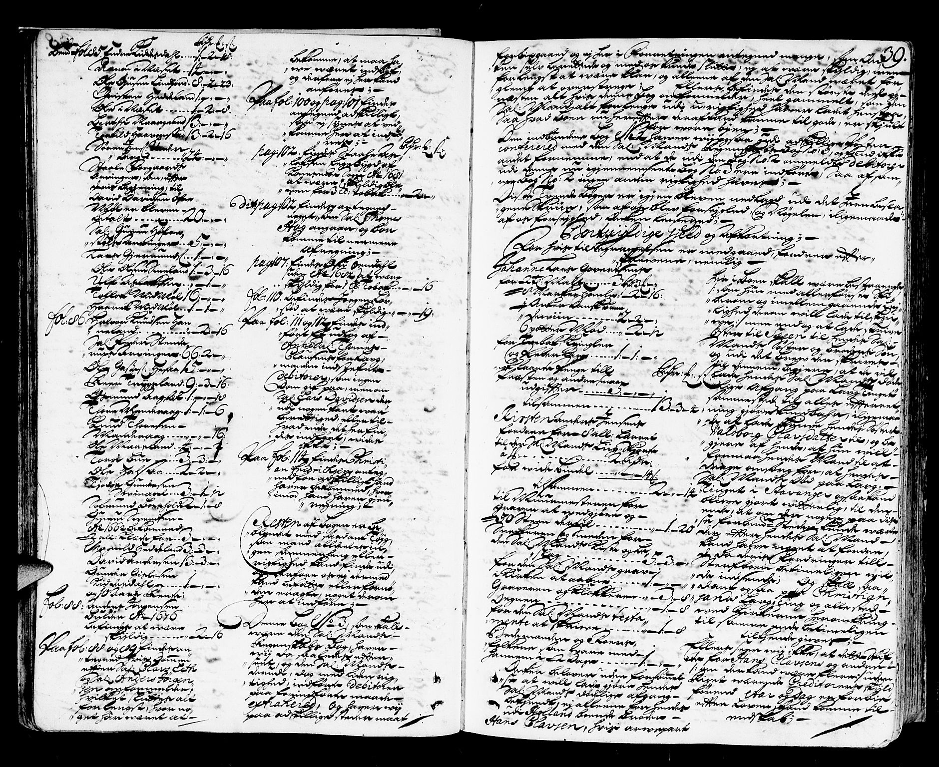 Mandal sorenskriveri, SAK/1221-0005/001/H/Hc/L0008: Skifteprotokoll med register, original i eske nr 4a, 1693-1702, s. 38b-39a