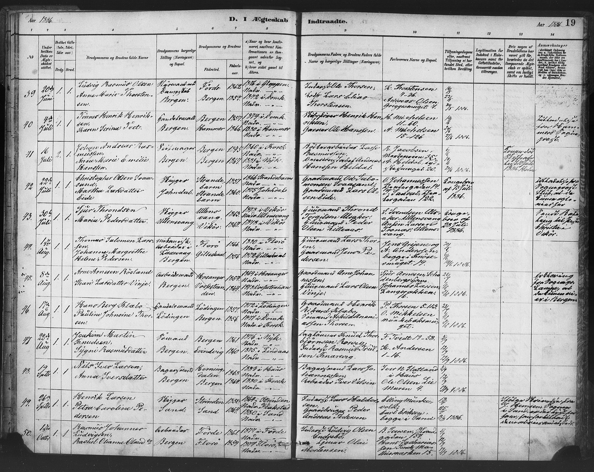 Nykirken Sokneprestembete, AV/SAB-A-77101/H/Haa/L0033: Ministerialbok nr. D 3, 1884-1895, s. 19
