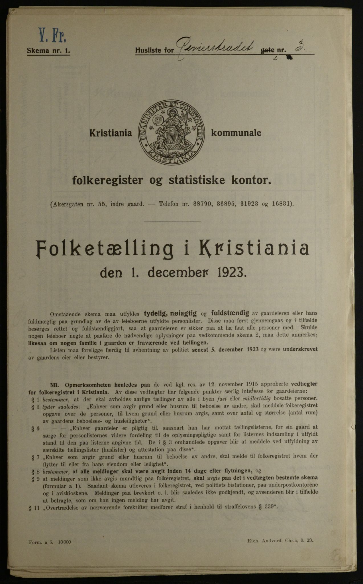 OBA, Kommunal folketelling 1.12.1923 for Kristiania, 1923, s. 91542