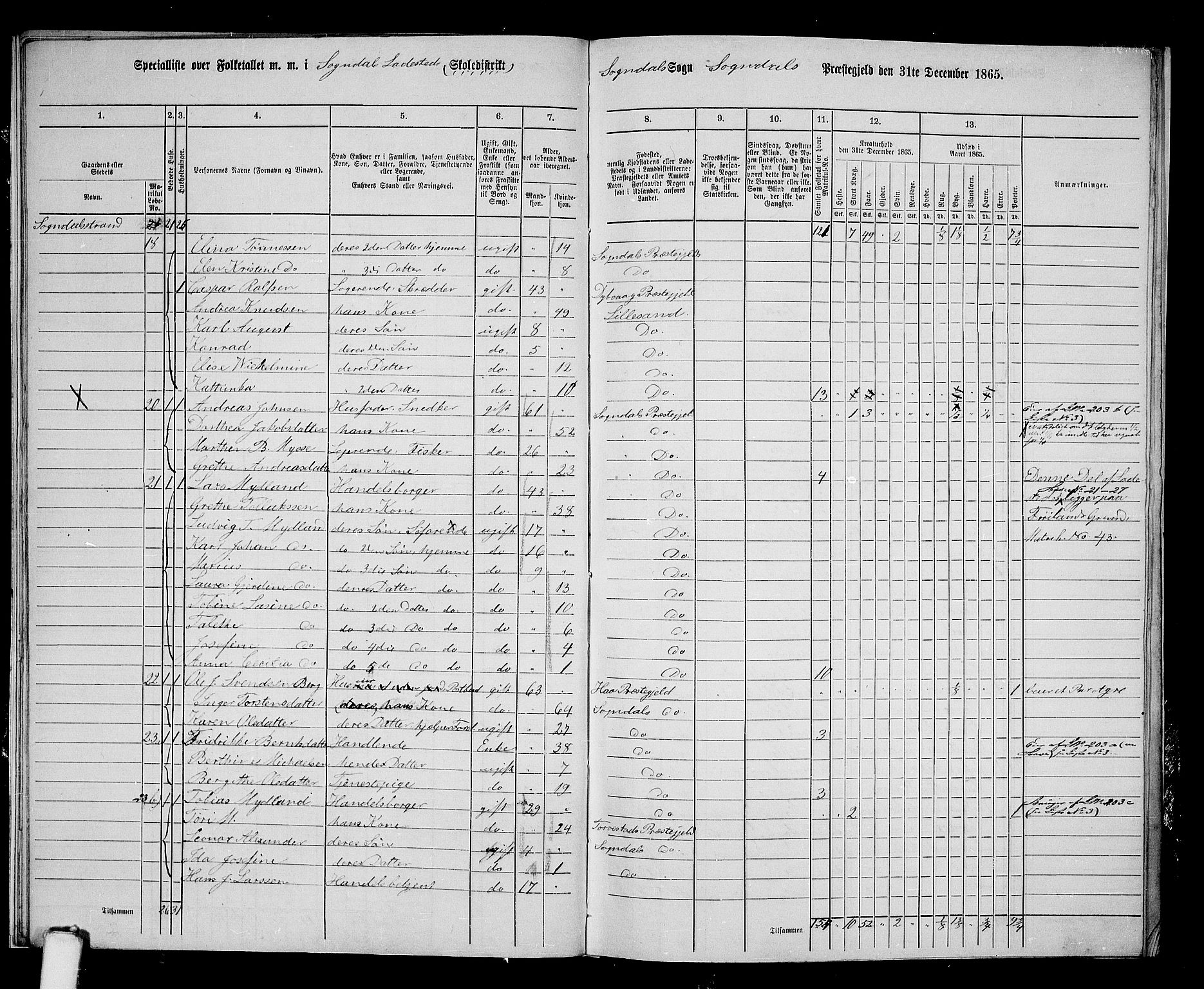 RA, Folketelling 1865 for 1111P Sokndal prestegjeld, 1865, s. 143