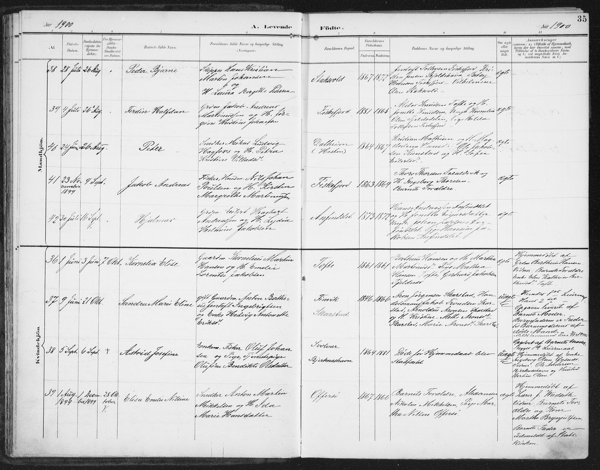 Ministerialprotokoller, klokkerbøker og fødselsregistre - Nordland, AV/SAT-A-1459/872/L1036: Ministerialbok nr. 872A11, 1897-1913, s. 35