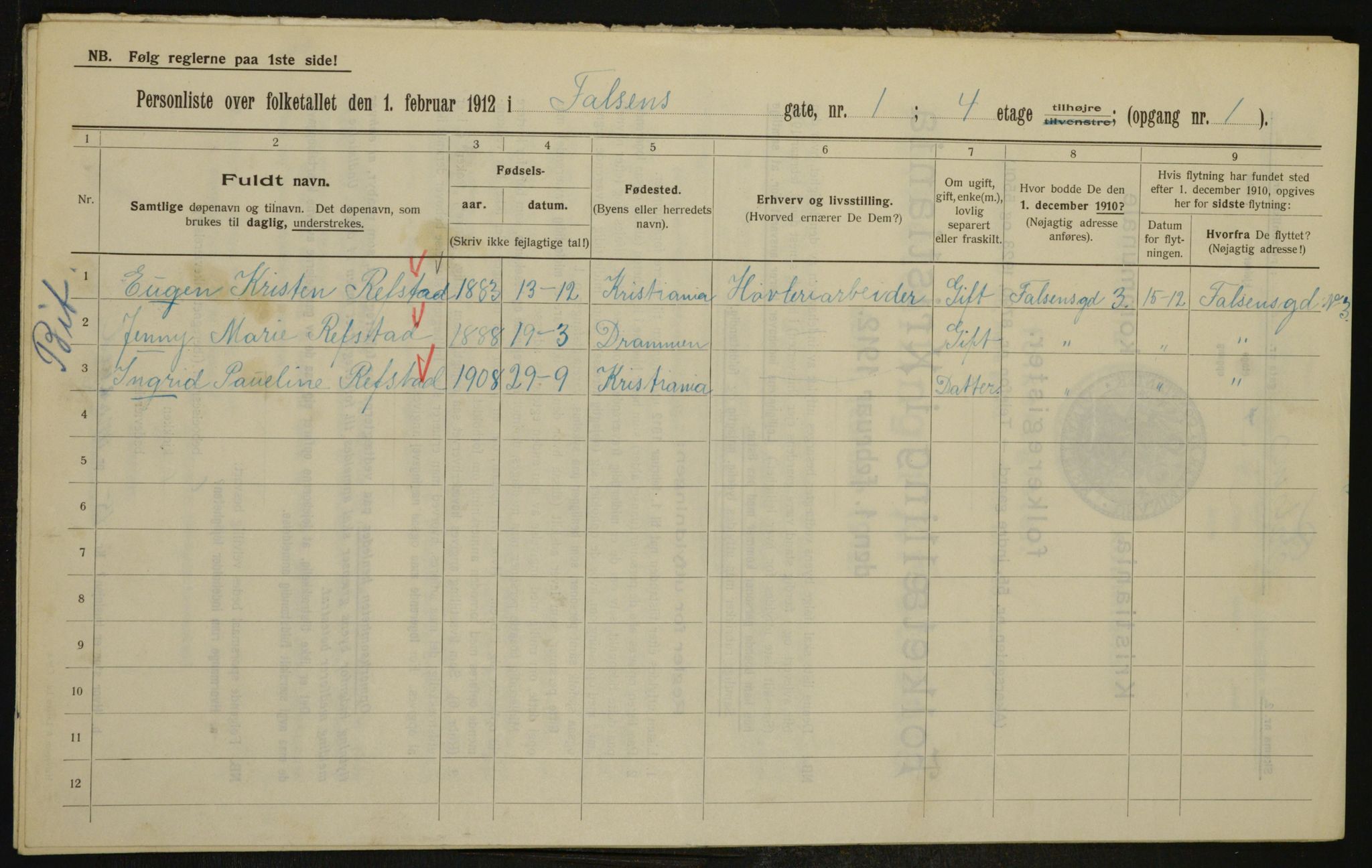 OBA, Kommunal folketelling 1.2.1912 for Kristiania, 1912, s. 23234