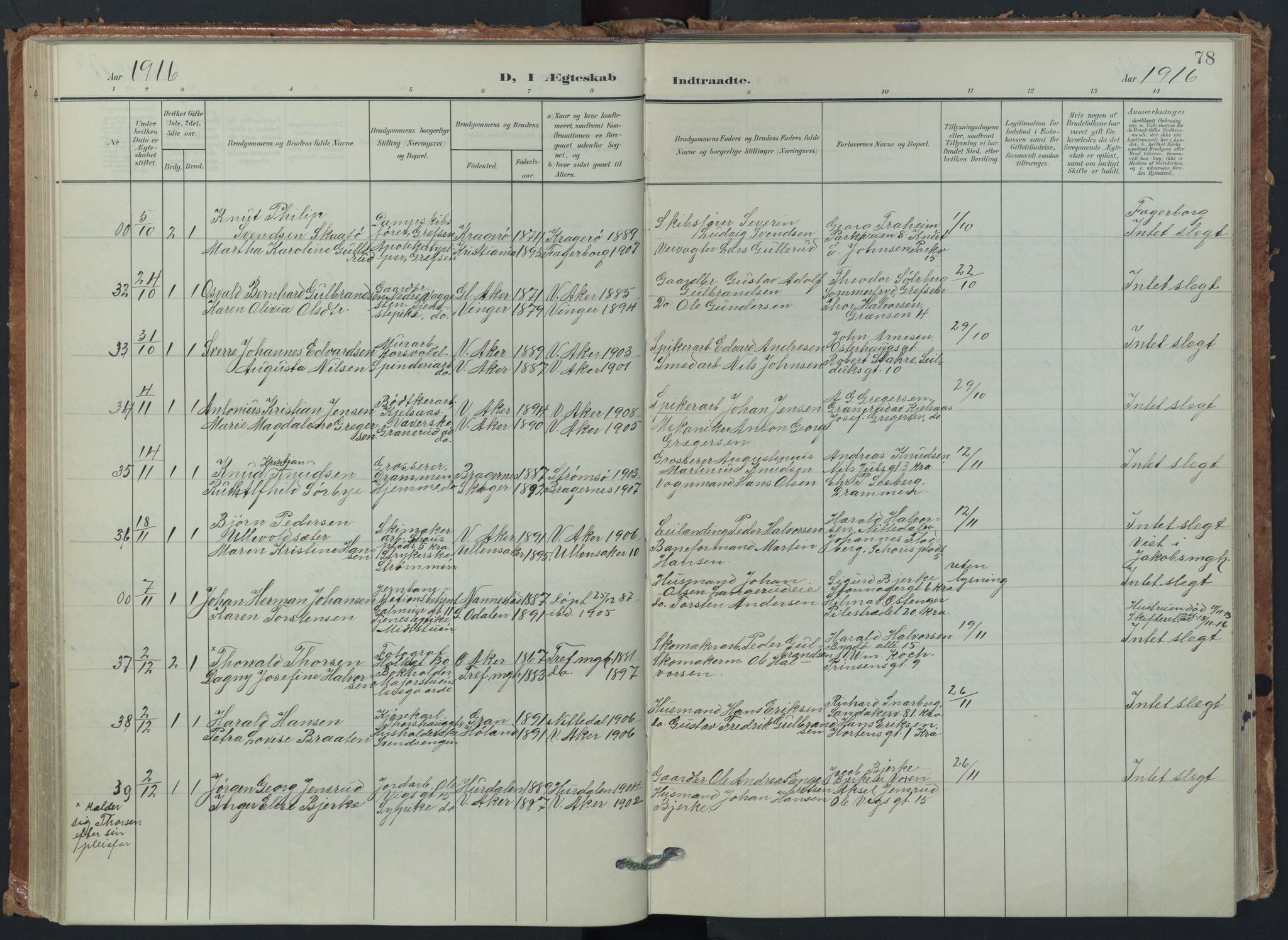 Vestre Aker prestekontor Kirkebøker, AV/SAO-A-10025/F/Fa/L0015: Ministerialbok nr. 15, 1904-1929, s. 78
