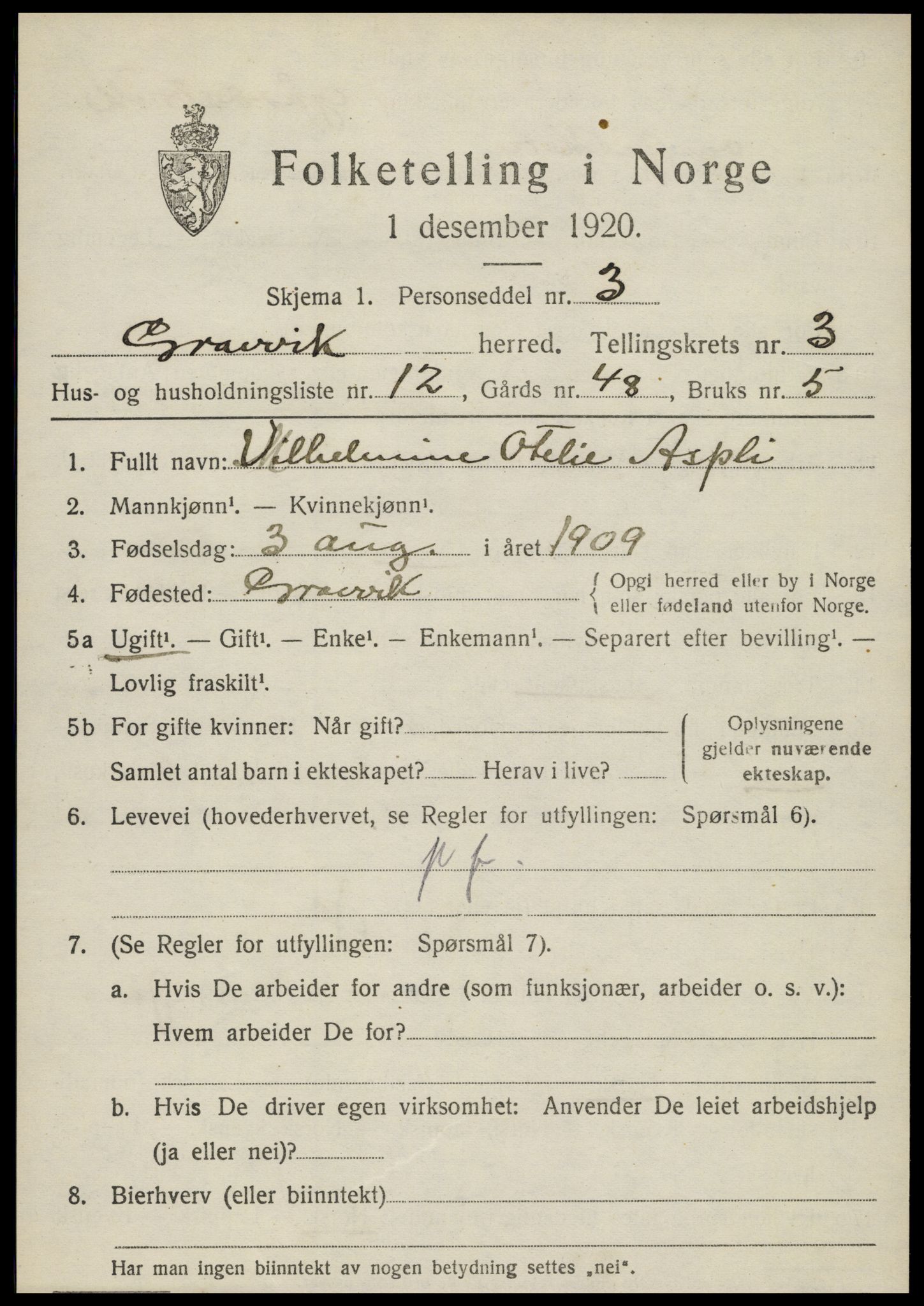SAT, Folketelling 1920 for 1754 Gravvik herred, 1920, s. 1782