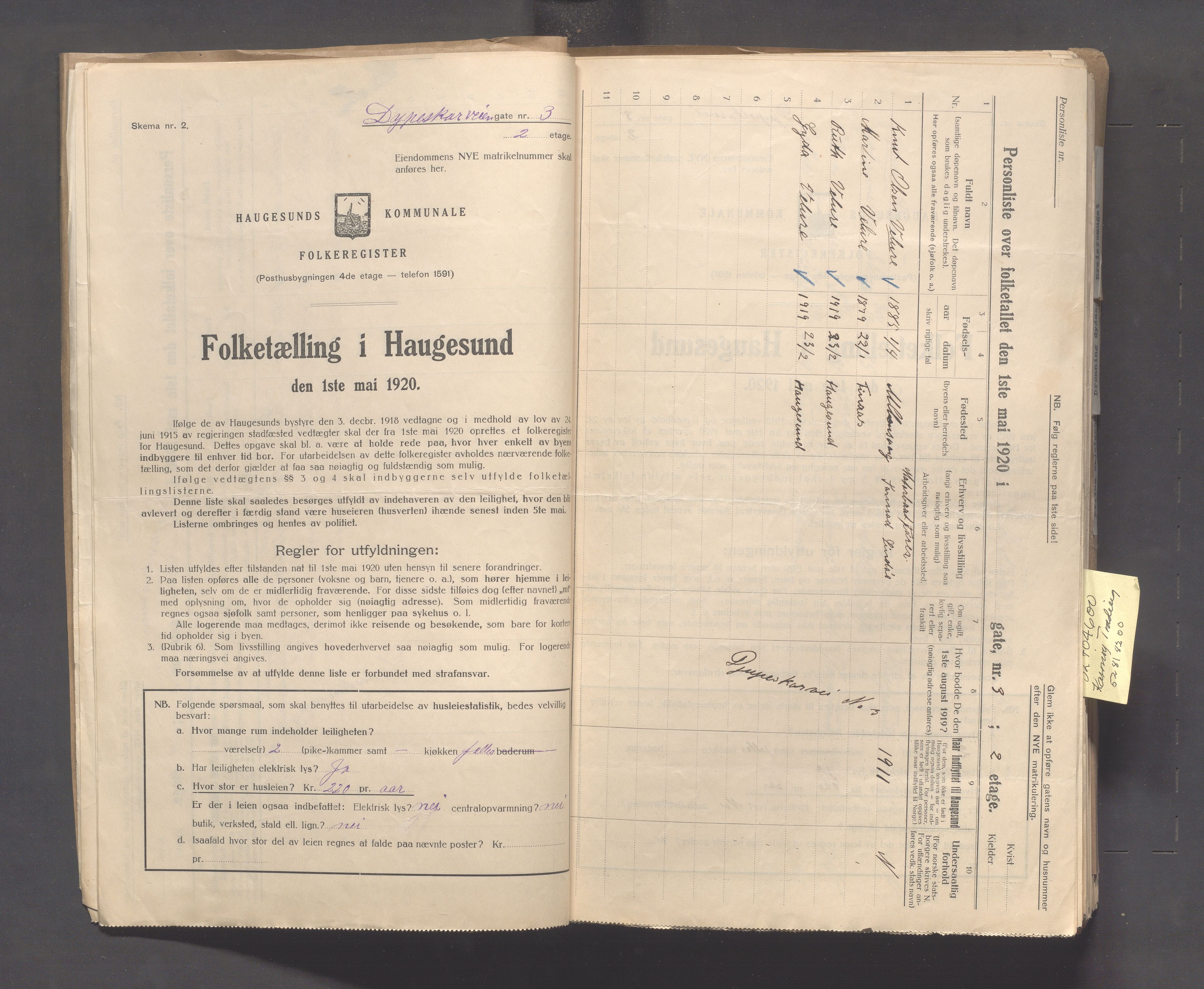 IKAR, Kommunal folketelling 1.5.1920 for Haugesund, 1920, s. 443