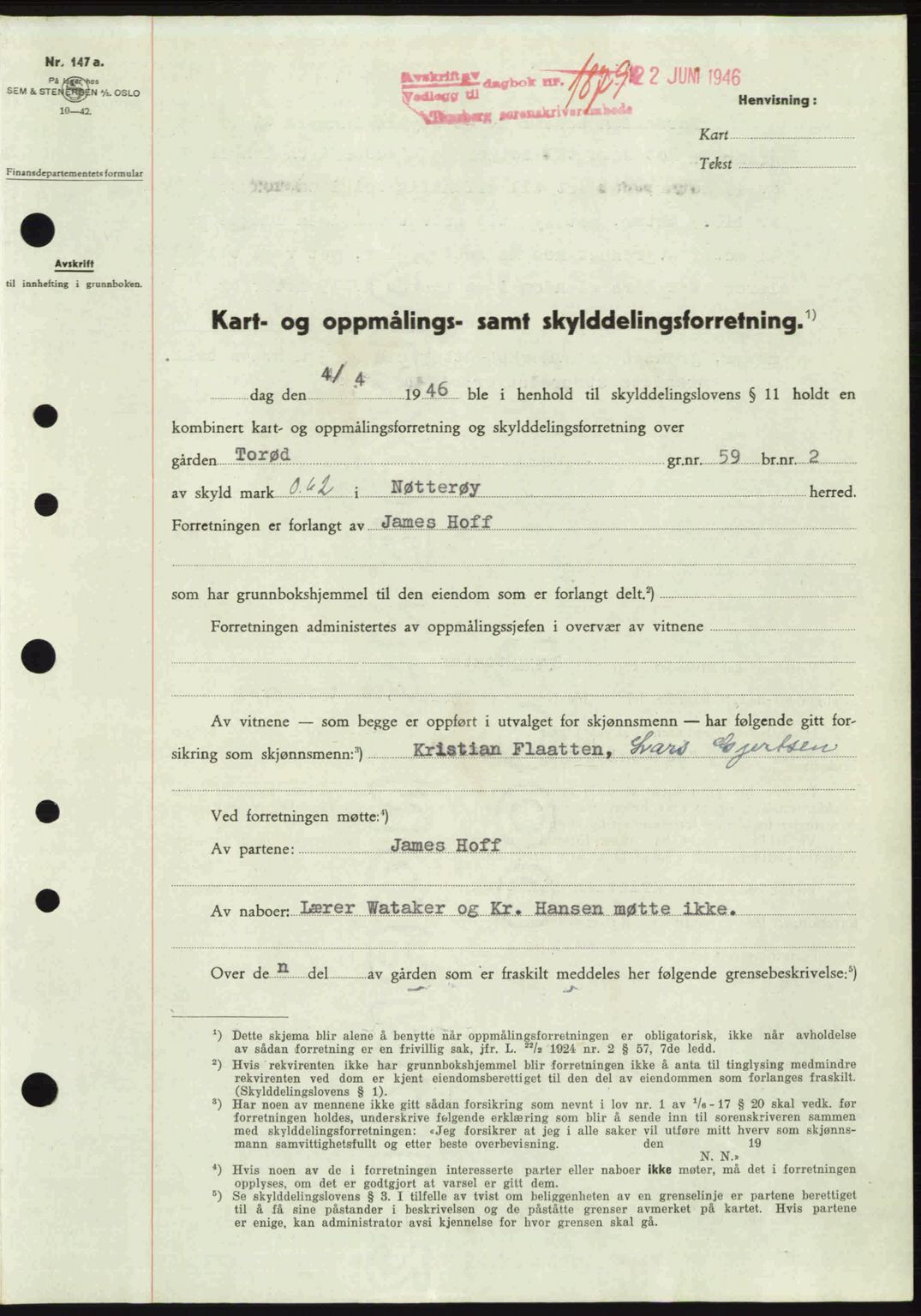 Tønsberg sorenskriveri, SAKO/A-130/G/Ga/Gaa/L0019: Pantebok nr. A19, 1946-1946, Dagboknr: 1879/1946