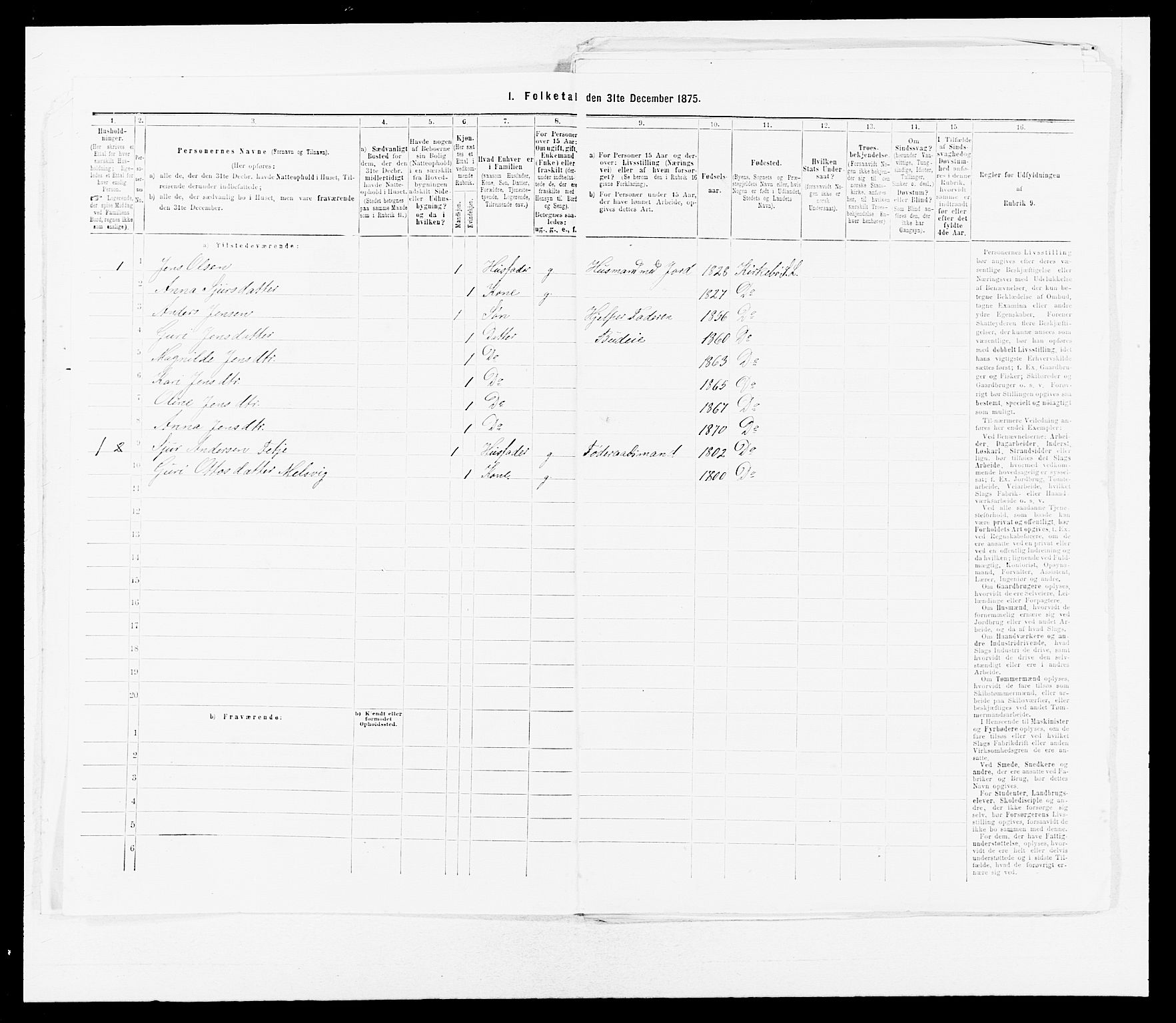 SAB, Folketelling 1875 for 1415P Lavik prestegjeld, 1875, s. 922