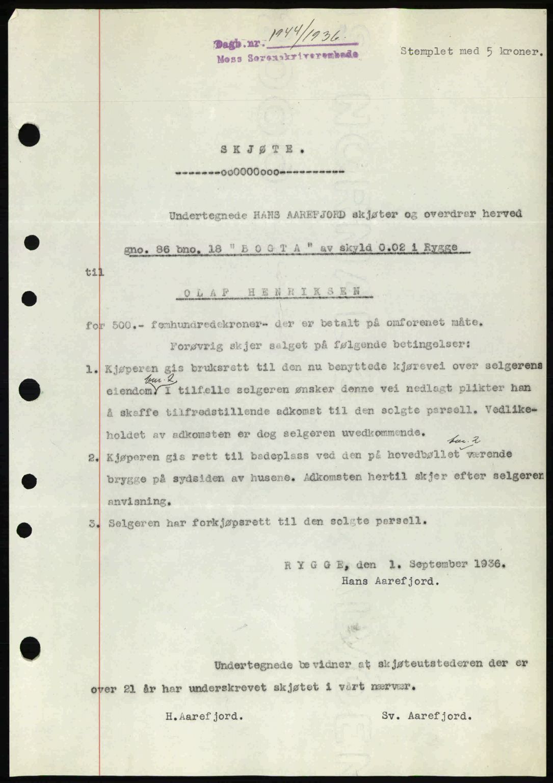 Moss sorenskriveri, SAO/A-10168: Pantebok nr. A2, 1936-1937, Dagboknr: 1944/1936