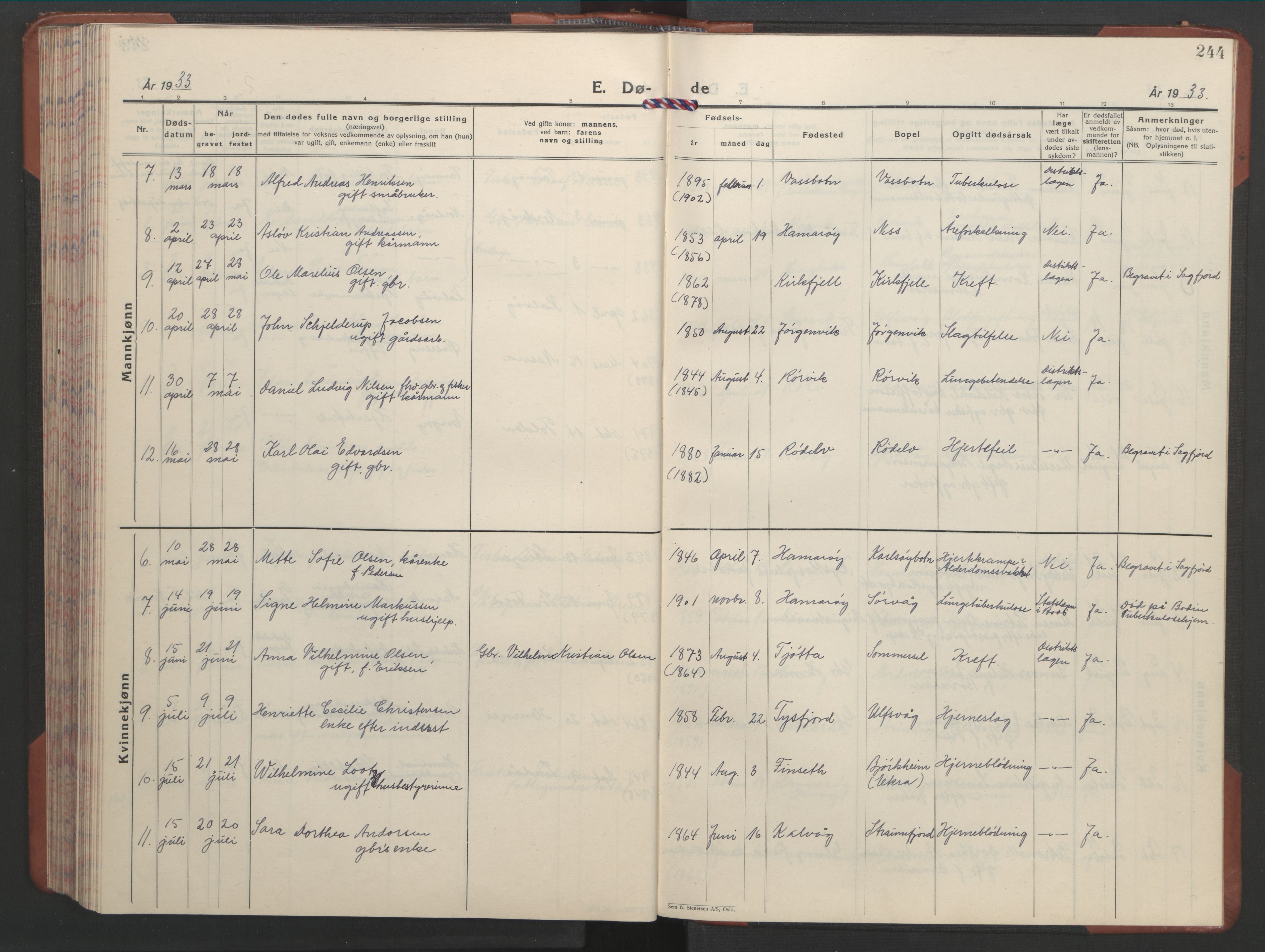 Ministerialprotokoller, klokkerbøker og fødselsregistre - Nordland, AV/SAT-A-1459/859/L0862: Klokkerbok nr. 859C08, 1925-1936, s. 244