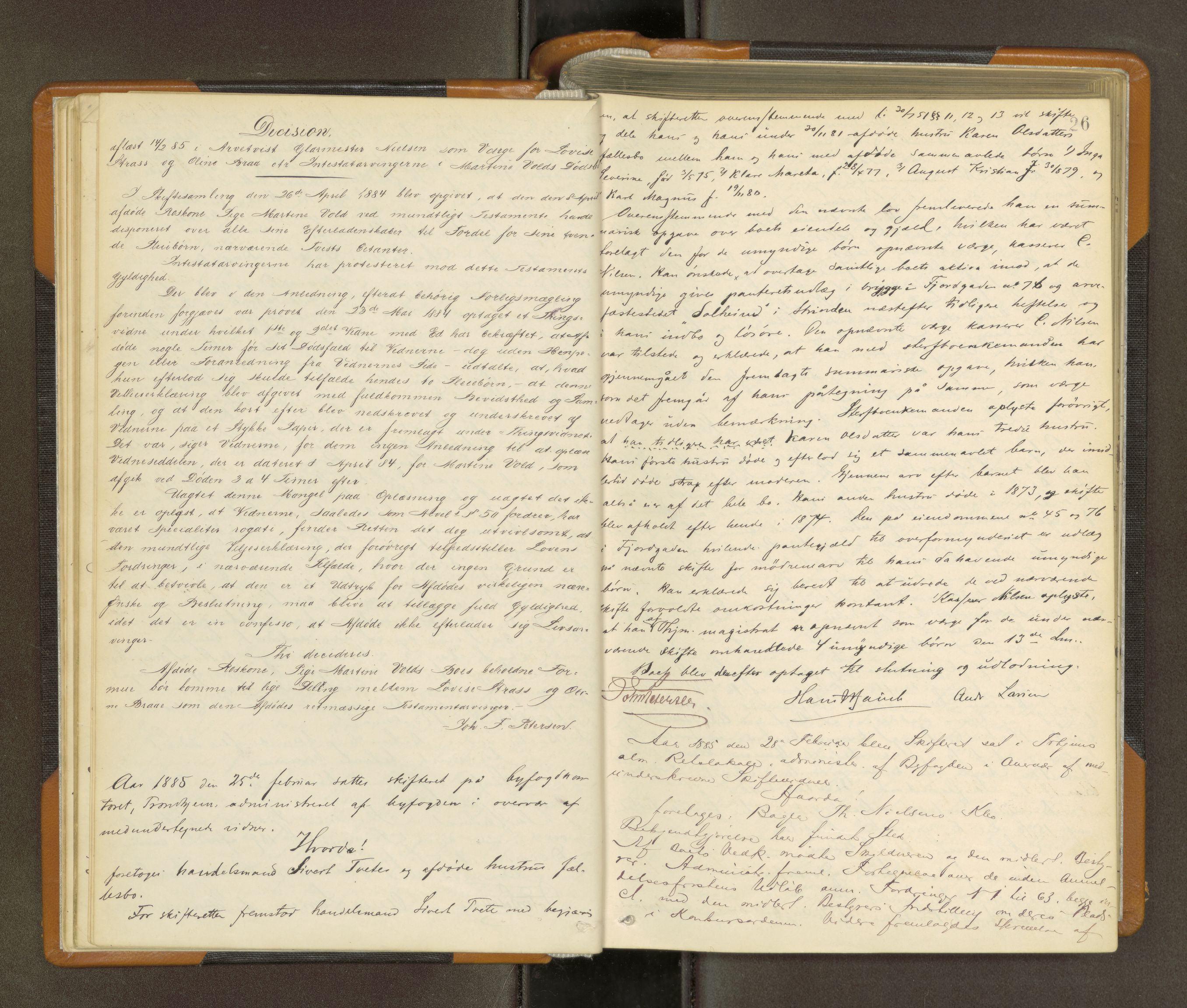 Trondheim byfogd, AV/SAT-A-0003/1/3/3B/L0010: Skiftebehandlingsprotokoll (u/ register) U, 1884-1890, s. 26