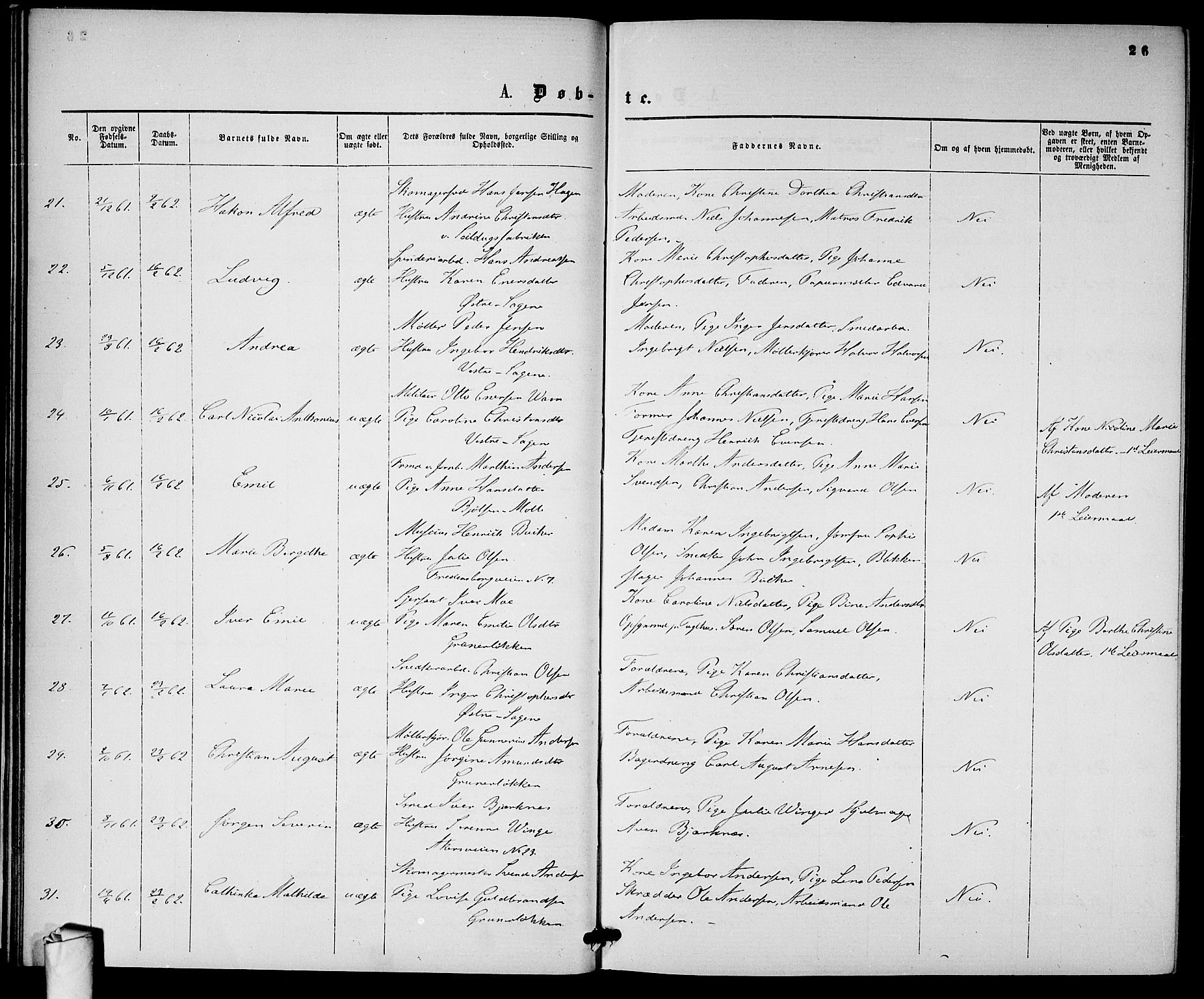 Gamle Aker prestekontor Kirkebøker, AV/SAO-A-10617a/G/L0001: Klokkerbok nr. 1, 1861-1868, s. 26