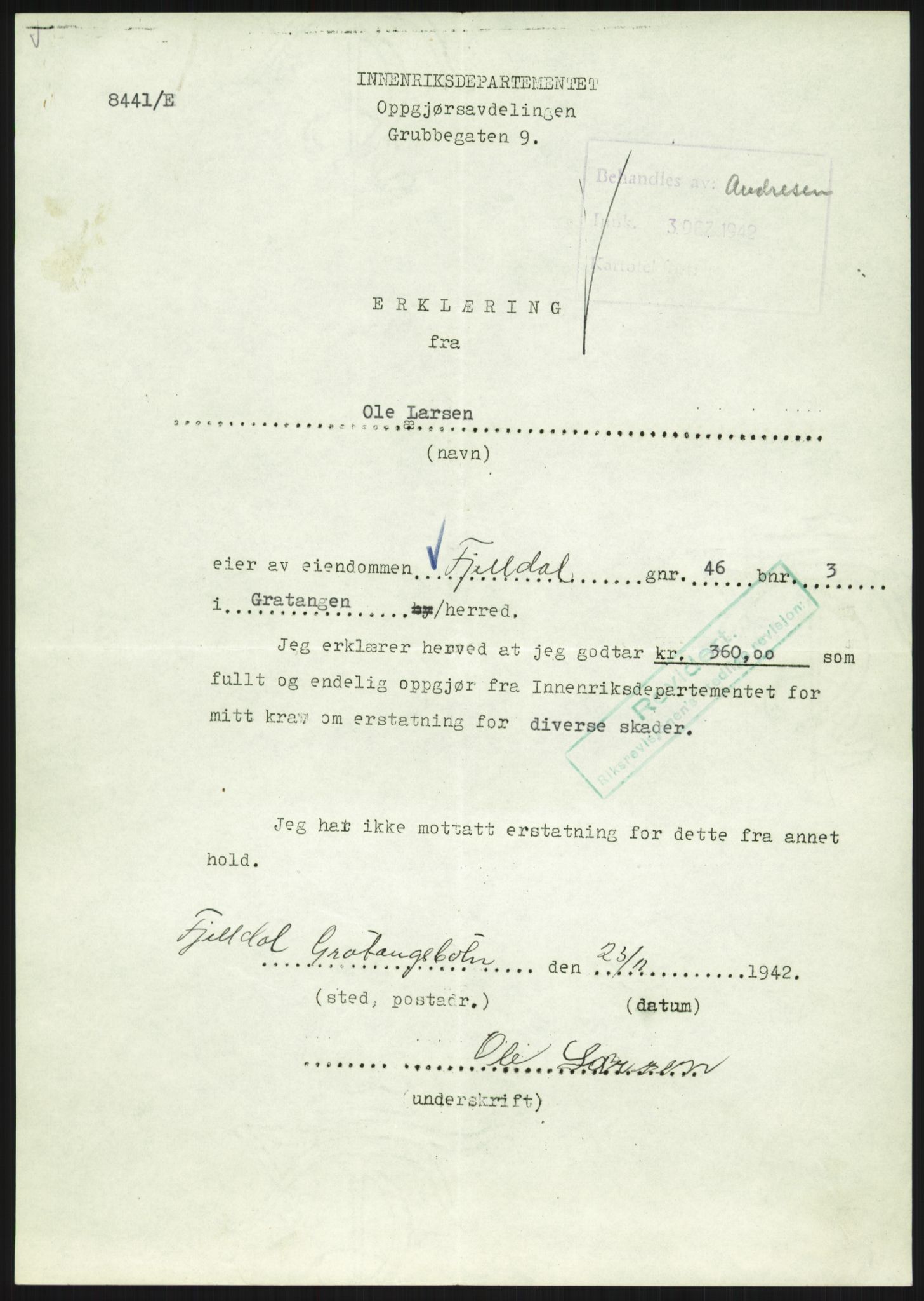 Forsvarsdepartementet, 10. kontor / Oppgjørskontoret, AV/RA-RAFA-1225/D/Dd/L0480: Troms, 1942-1953, s. 14