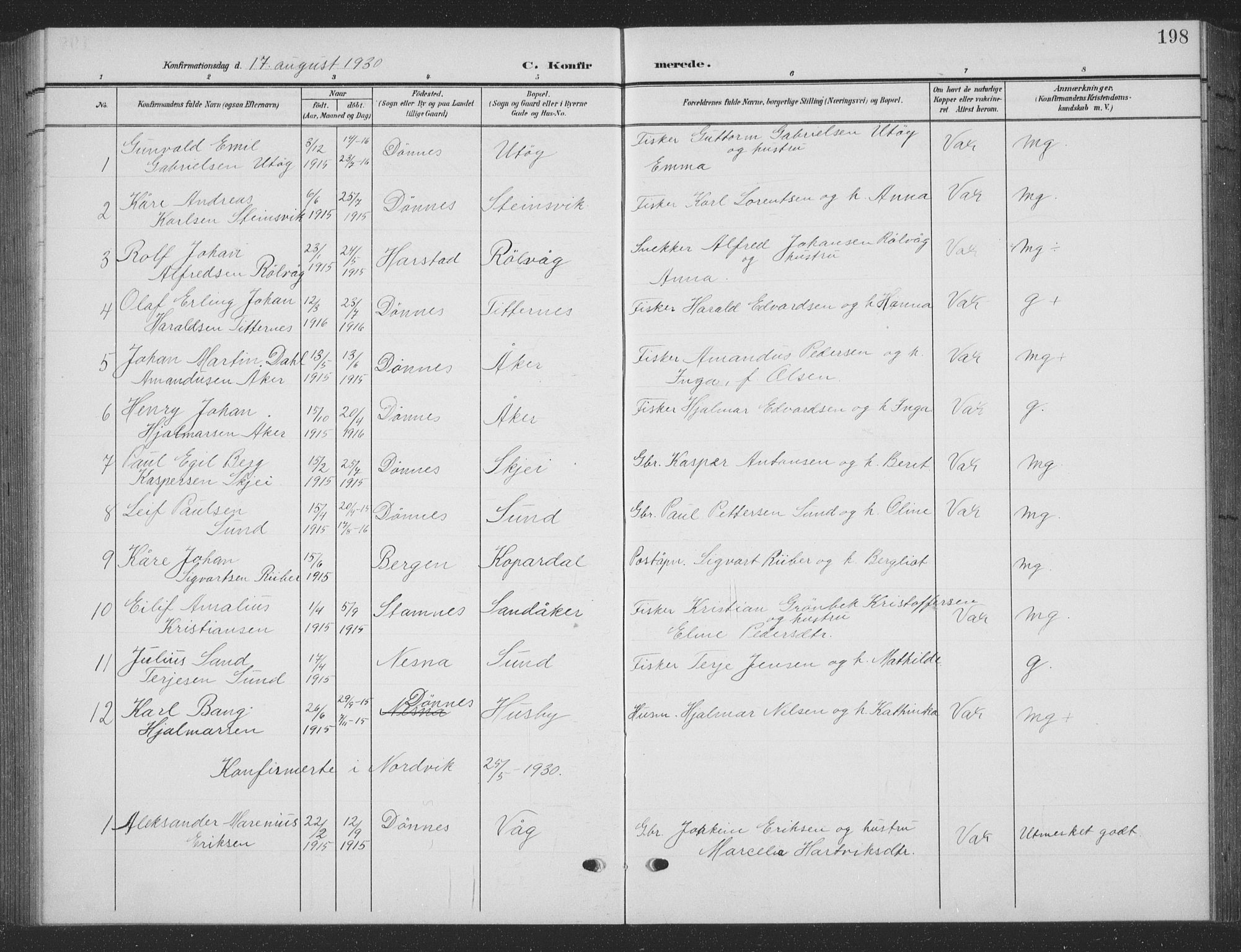 Ministerialprotokoller, klokkerbøker og fødselsregistre - Nordland, AV/SAT-A-1459/835/L0533: Klokkerbok nr. 835C05, 1906-1939, s. 198
