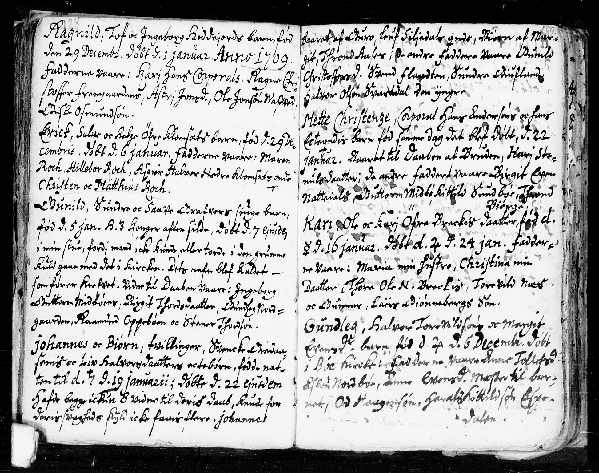Seljord kirkebøker, AV/SAKO-A-20/F/Fa/L0002: Ministerialbok nr. I 2, 1689-1713, s. 188-189